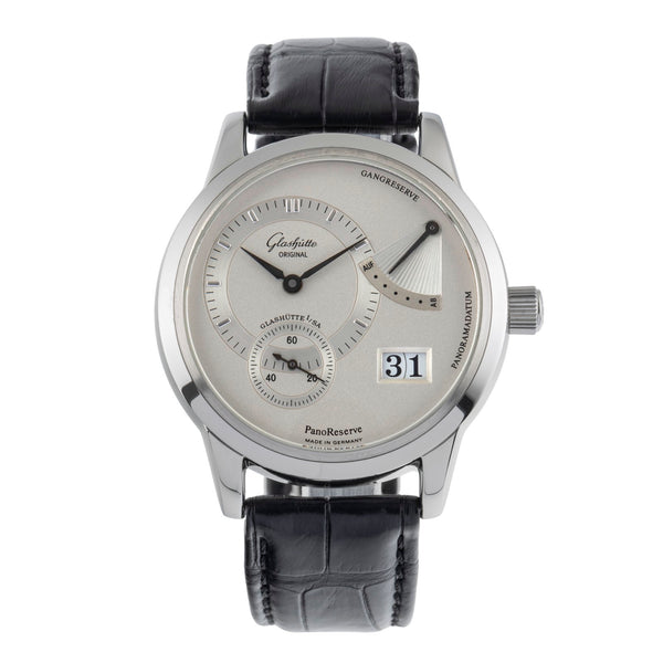 Glashütte PanoReserve acero cuerda manual reloj para caballeros 65-01-02-02-04  [2503632]