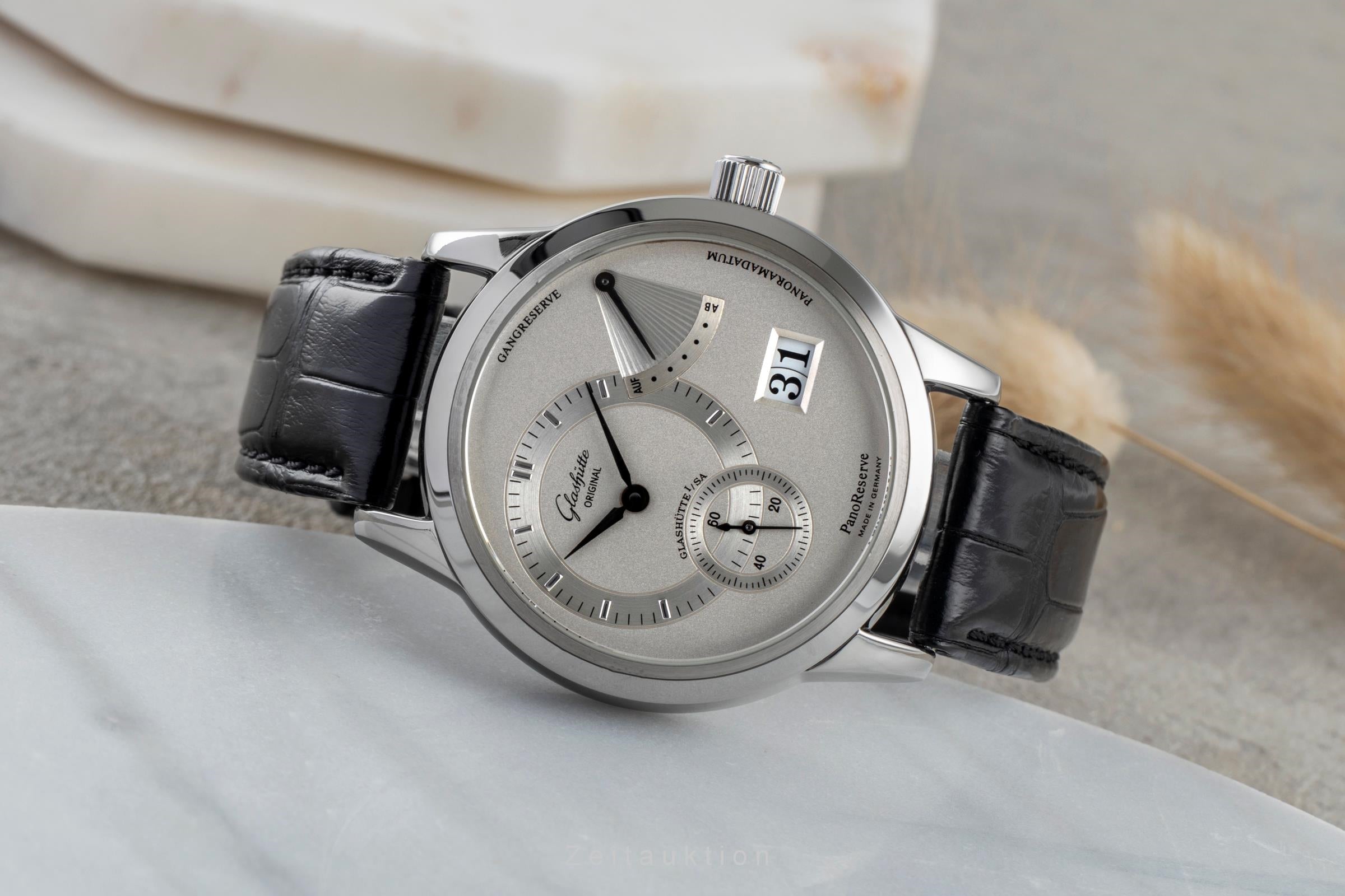 Glashütte PanoReserve acero cuerda manual reloj para caballeros 65-01-02-02-04  [2503632]