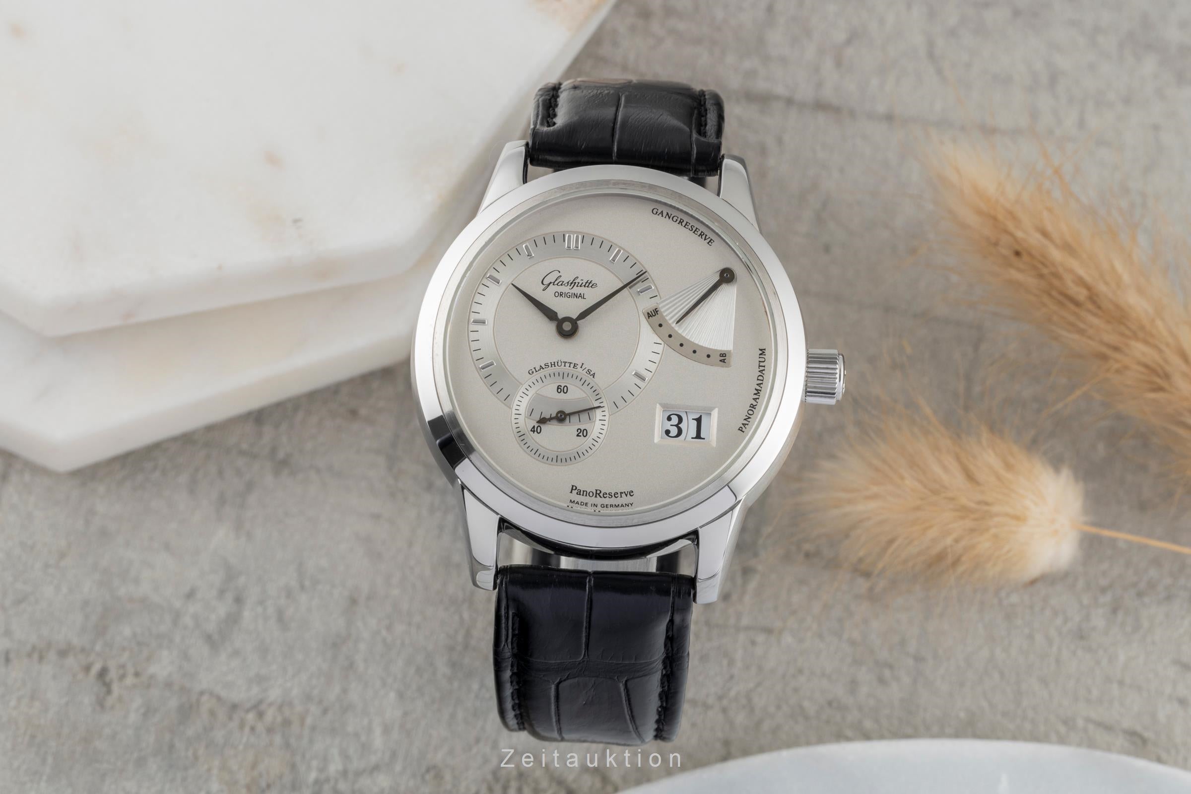 Glashütte PanoReserve acero cuerda manual reloj para caballeros 65-01-02-02-04  [2503632]