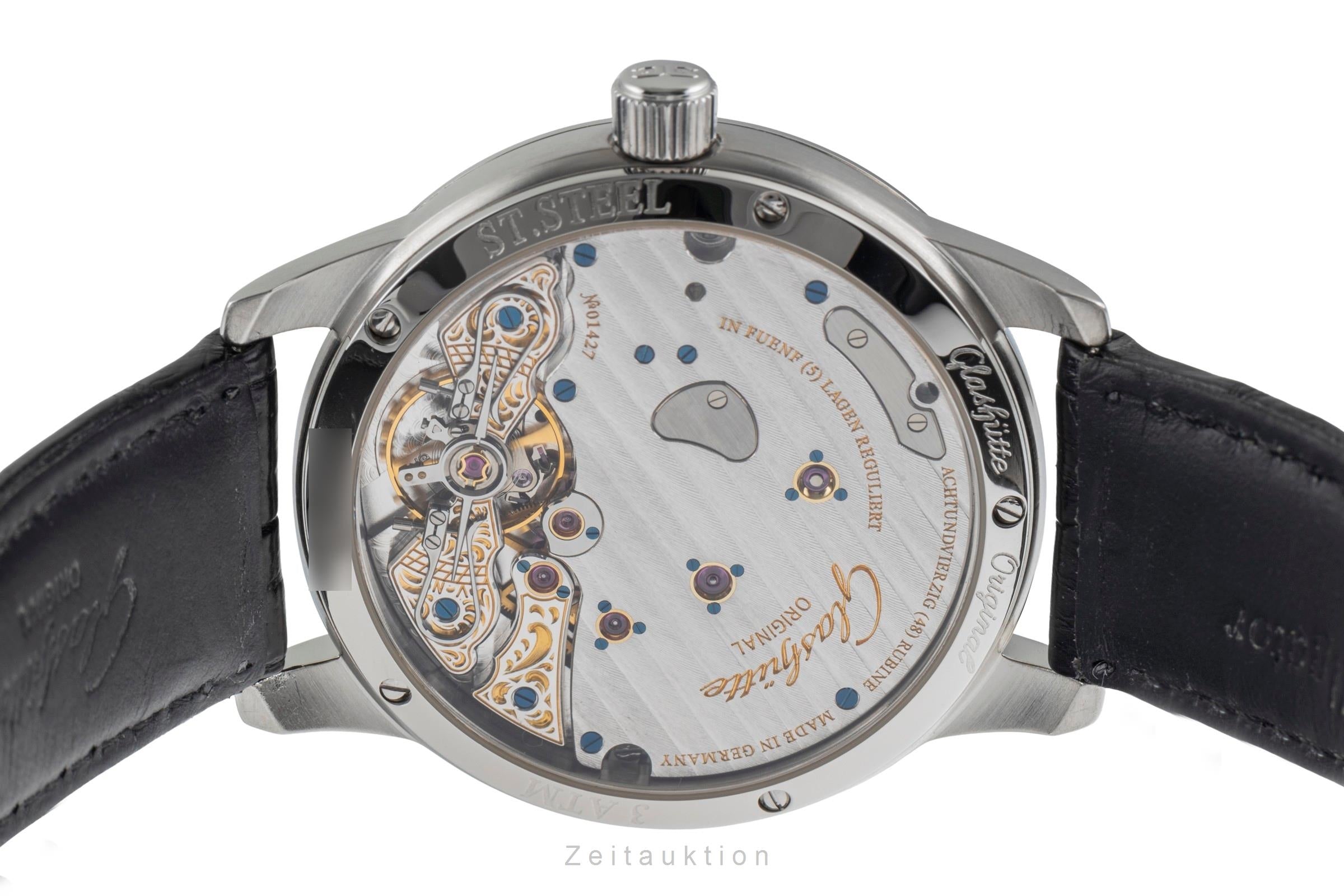 Glashütte PanoReserve acero cuerda manual reloj para caballeros 65-01-02-02-04  [2503632]