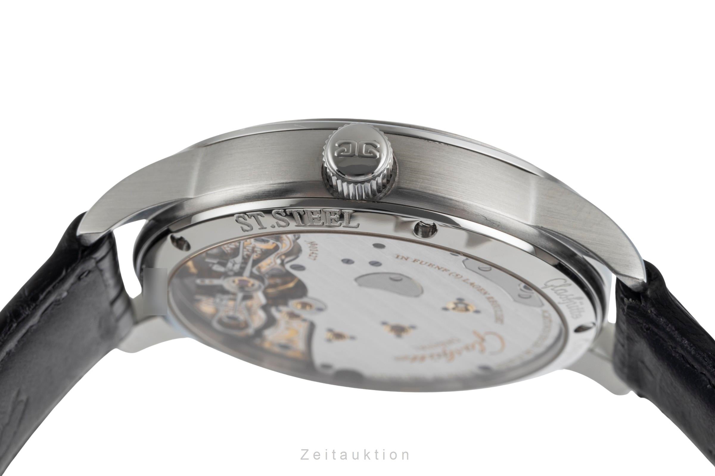 Glashütte PanoReserve acero cuerda manual reloj para caballeros 65-01-02-02-04  [2503632]