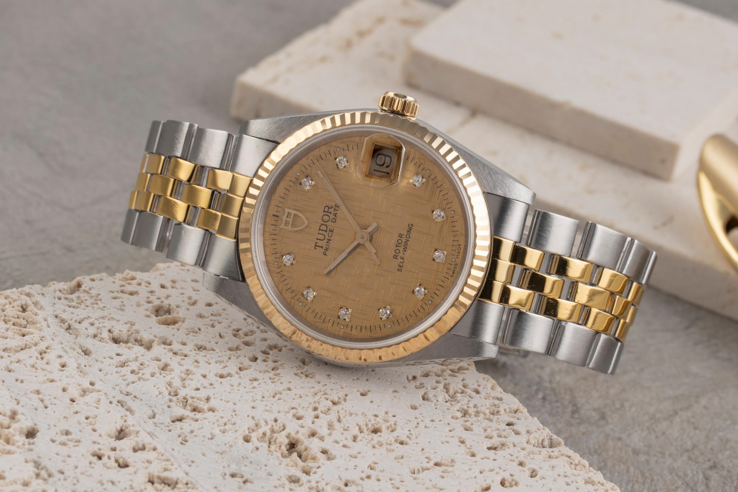 Tudor Prince Date Stahl / Gold Automatik Diamonds Linen Dial Herren Ref. 74033  [2503644]