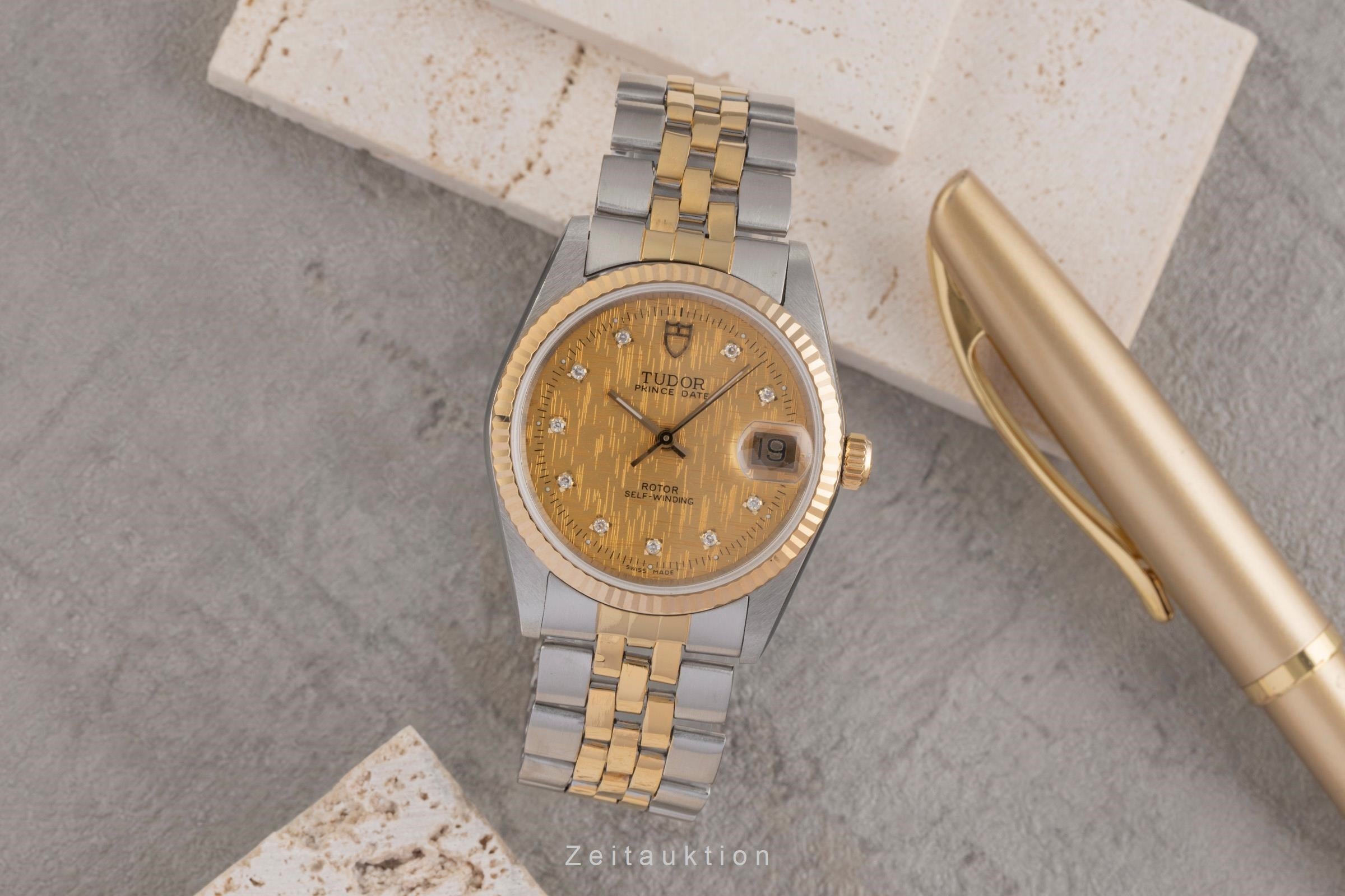 Tudor Prince Date Stahl / Gold Automatik Diamonds Linen Dial Herren Ref. 74033  [2503644]