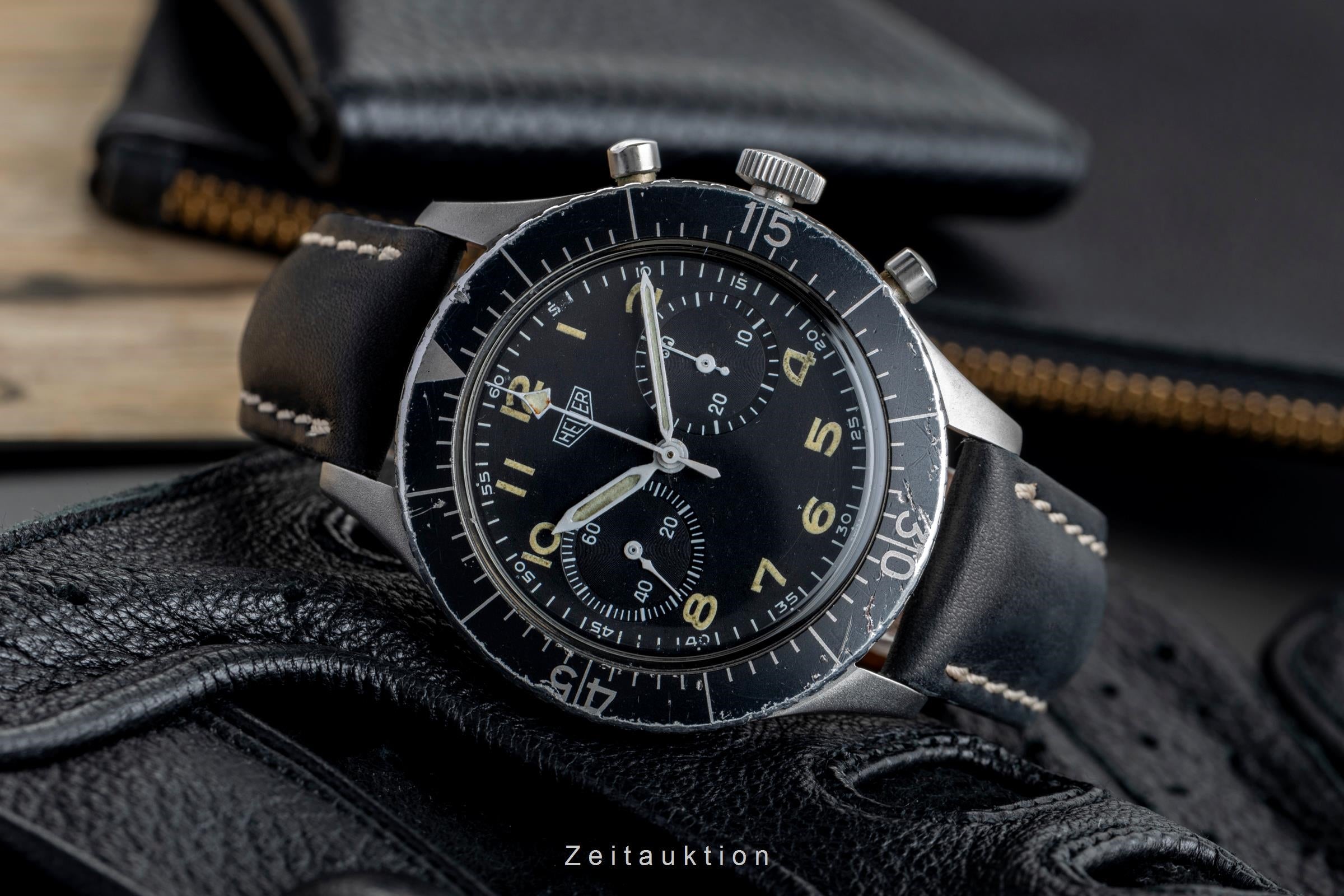 Heuer Bundeswehr chronographe acier à remontage manuel montre pour hommes 1550 SG Vintage  [2503963]