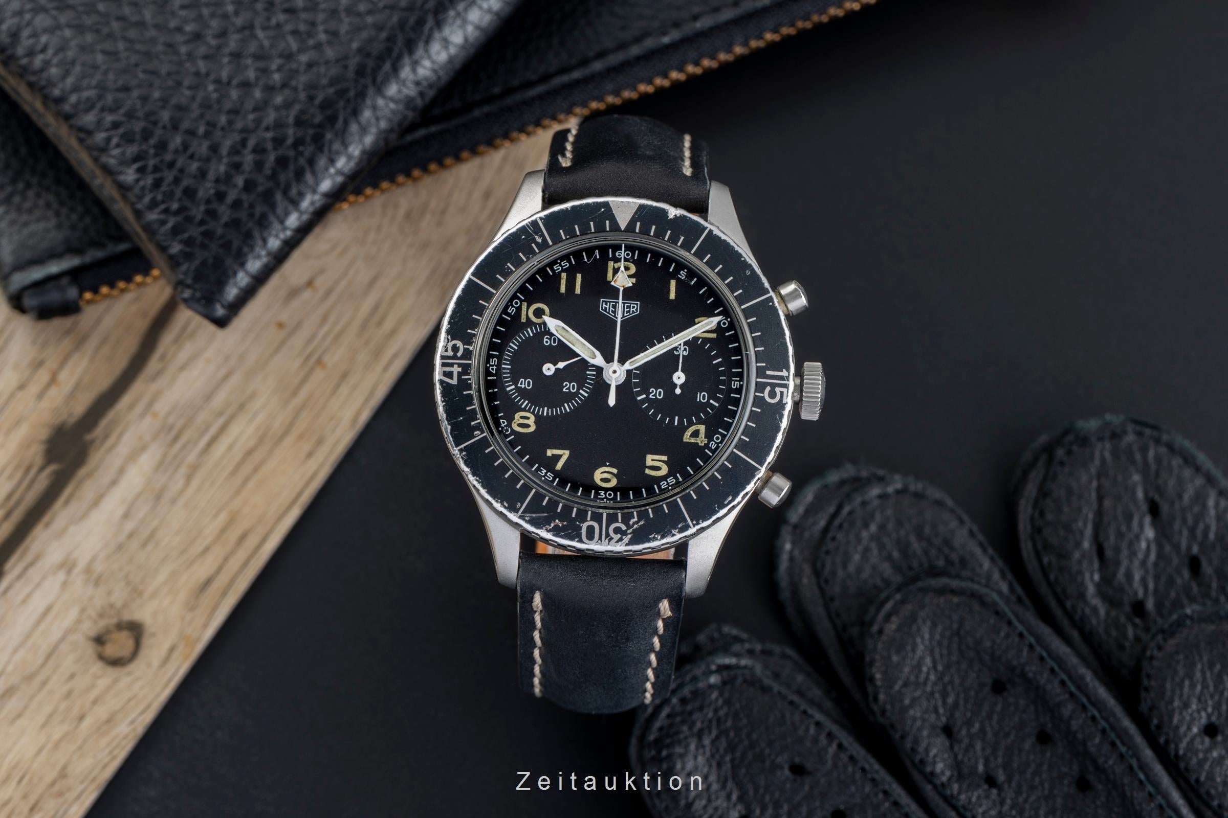 Heuer Bundeswehr chronographe acier à remontage manuel montre pour hommes 1550 SG Vintage  [2503963]