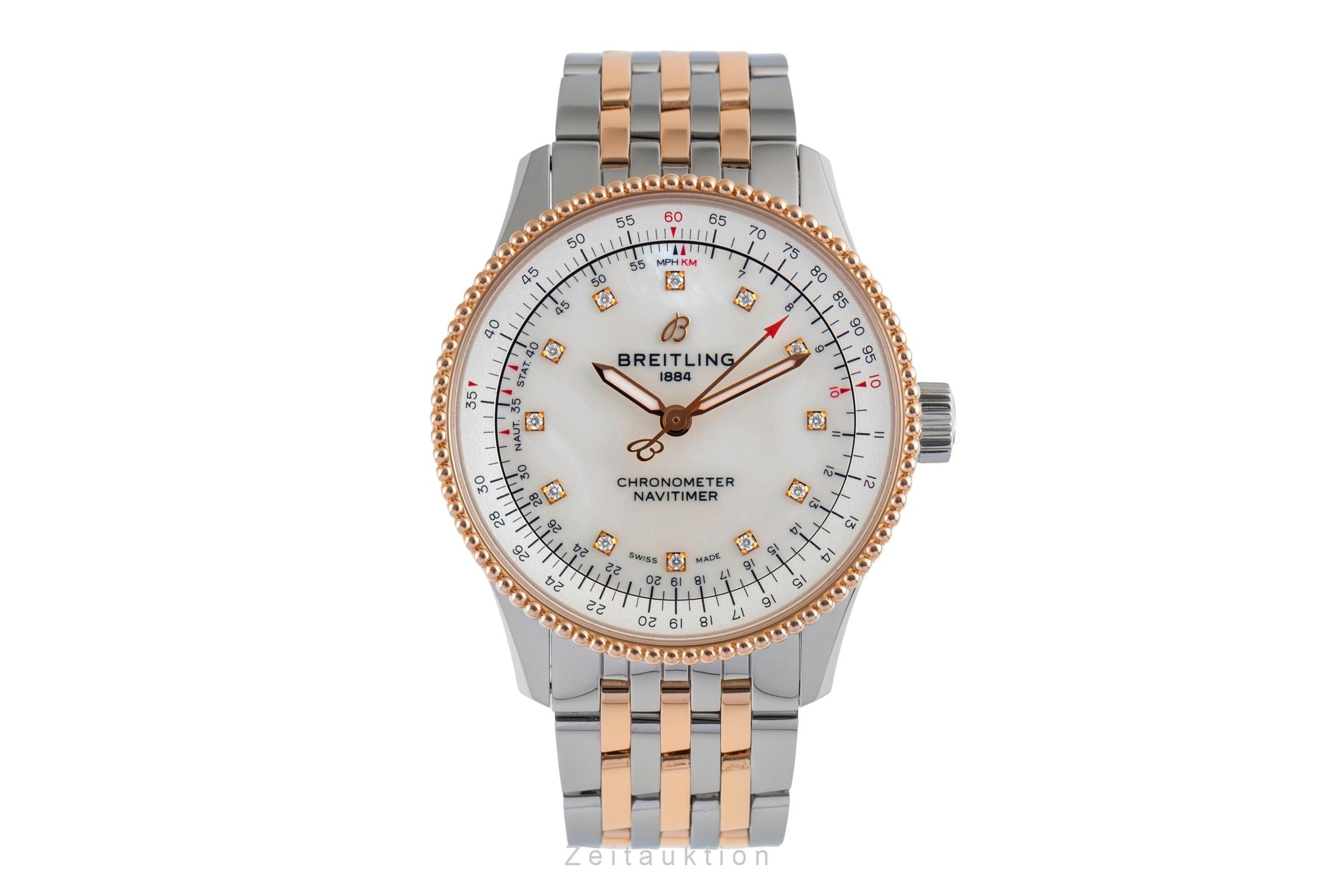 Breitling Navitimer Automatik Stahl Gold MOP Diamonds Ref. U17395211A1P1 B&P [2504056]