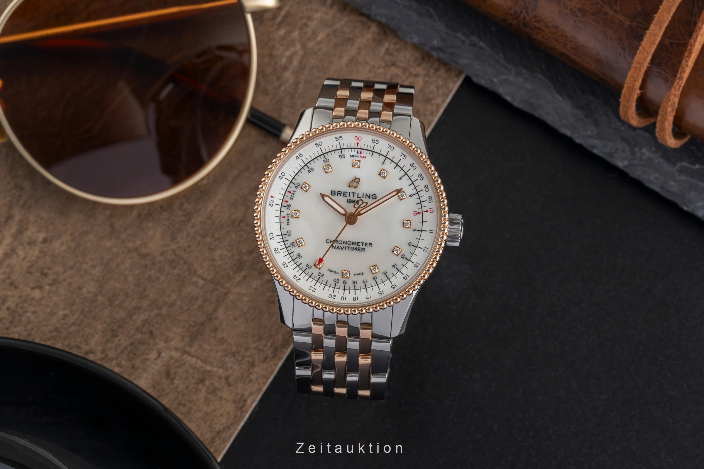 Breitling Navitimer Automatik Stahl Gold MOP Diamonds Ref. U17395211A1P1 B&P [2504056]