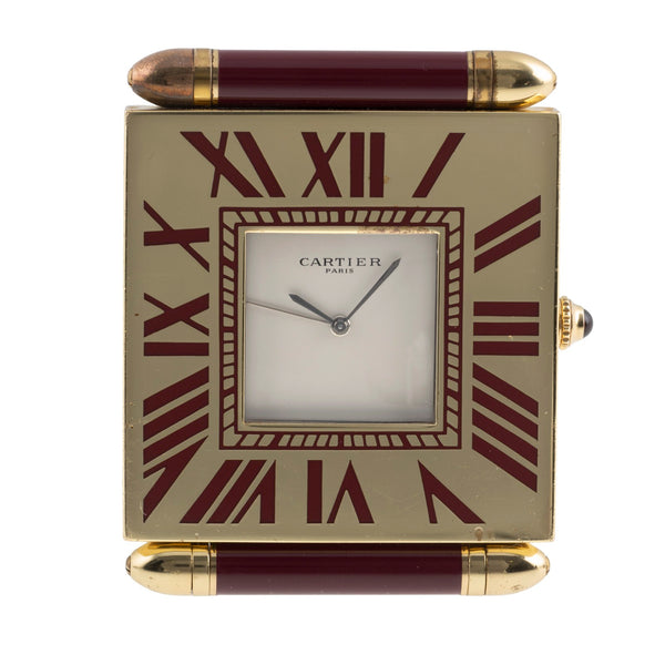Cartier Pendulette latón bañado en oro cuarzo unisex  [2504165]
