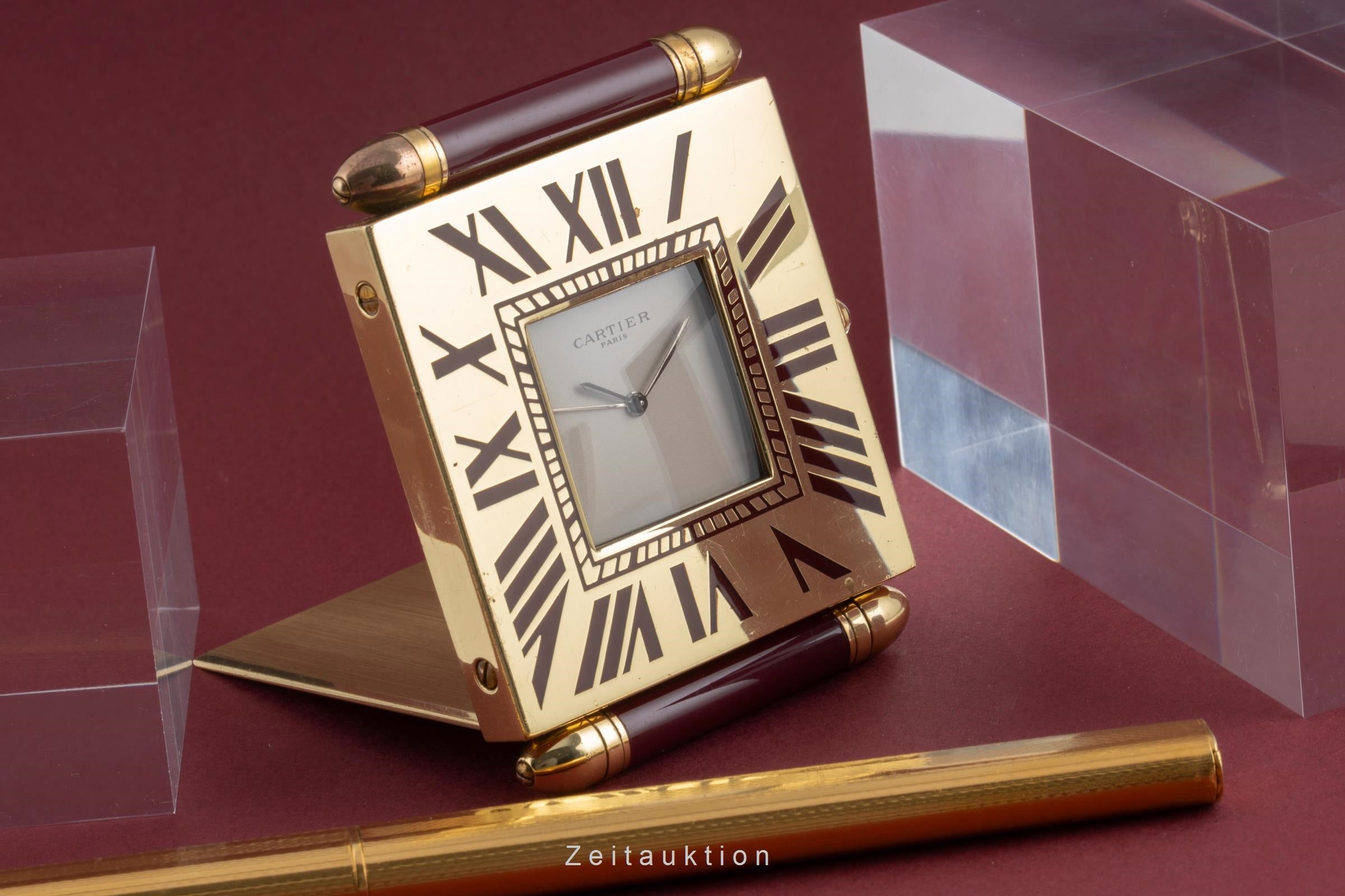 Cartier Pendulette latón bañado en oro cuarzo unisex  [2504165]