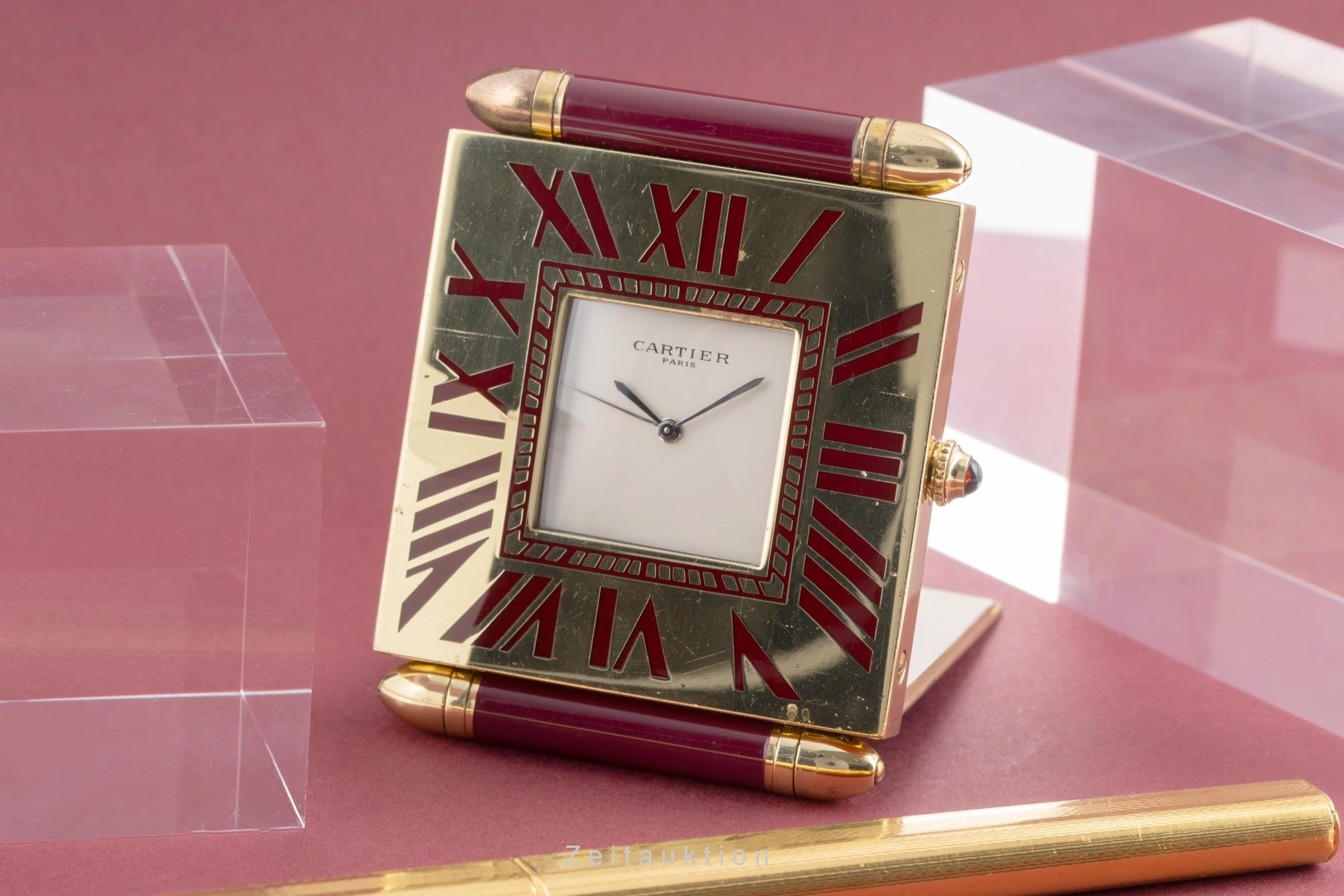 Cartier Pendulette latón bañado en oro cuarzo unisex  [2504165]