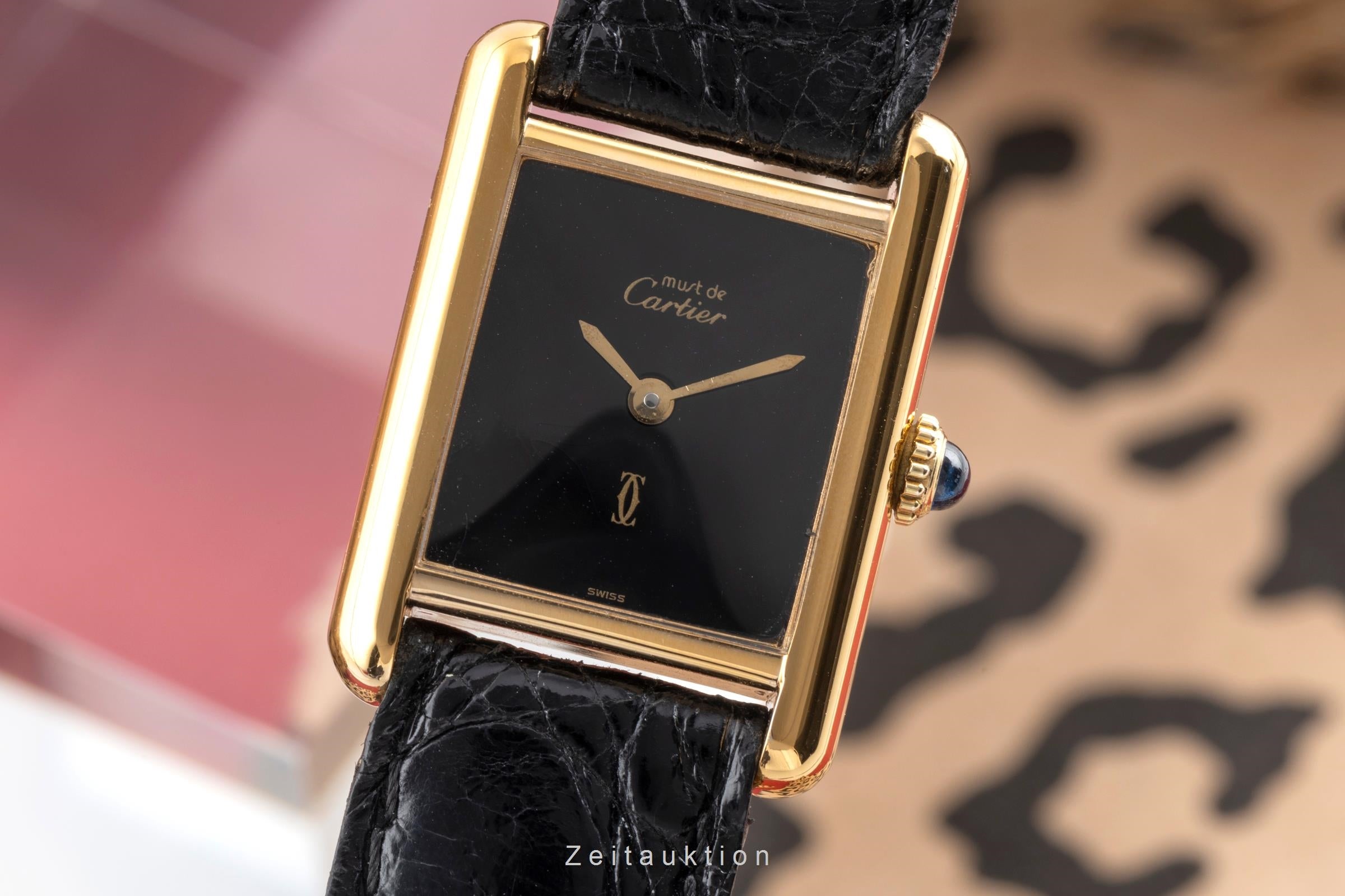 Cartier Tank must de Cartier PM Black Dial 925 Silber Handaufzug Damenuhr Ref. 3 [2504217]