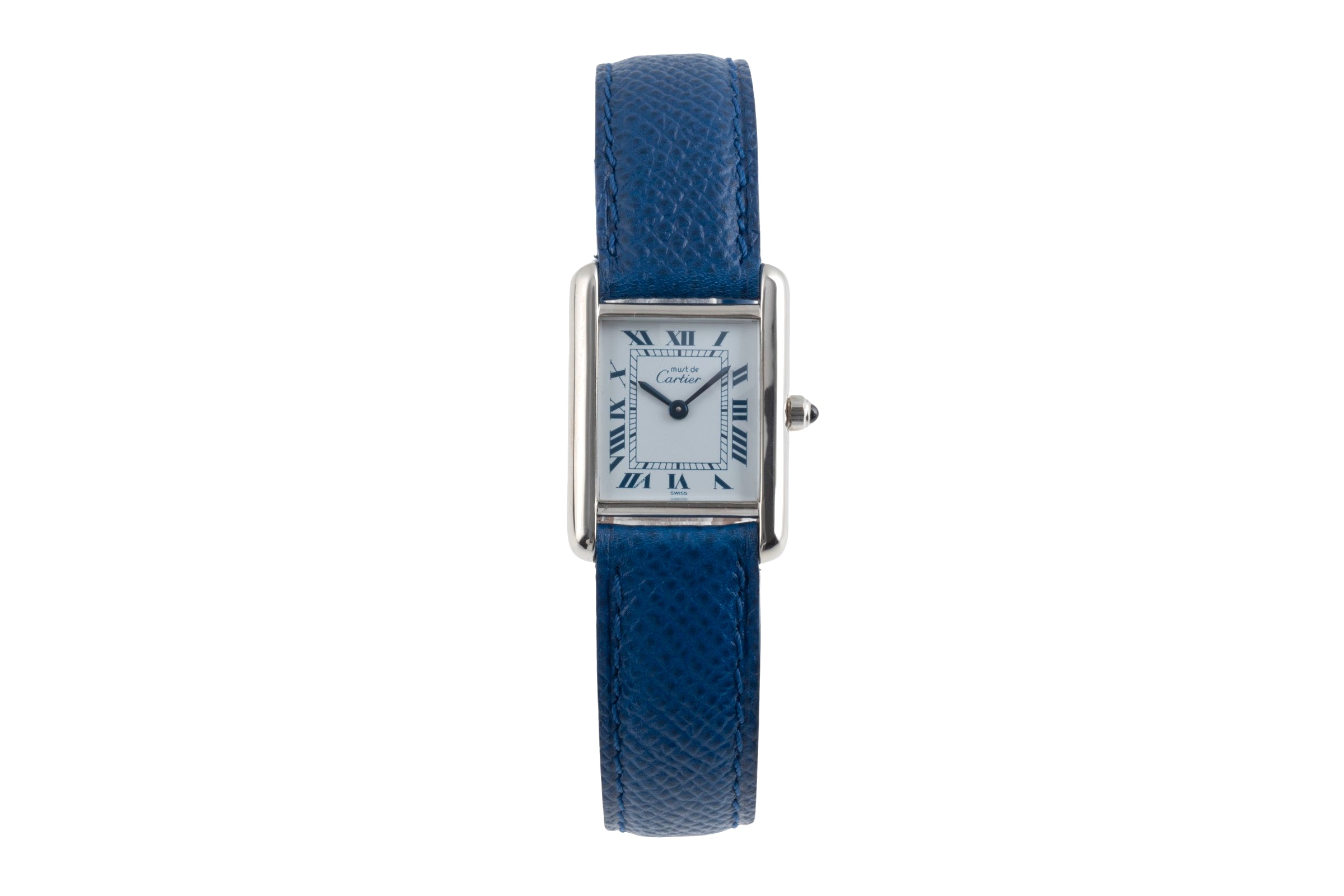 Cartier must Tank SM "White Blue Roman" 925 Silber Quarz Damenuhr Ref. 666001  [2504265]