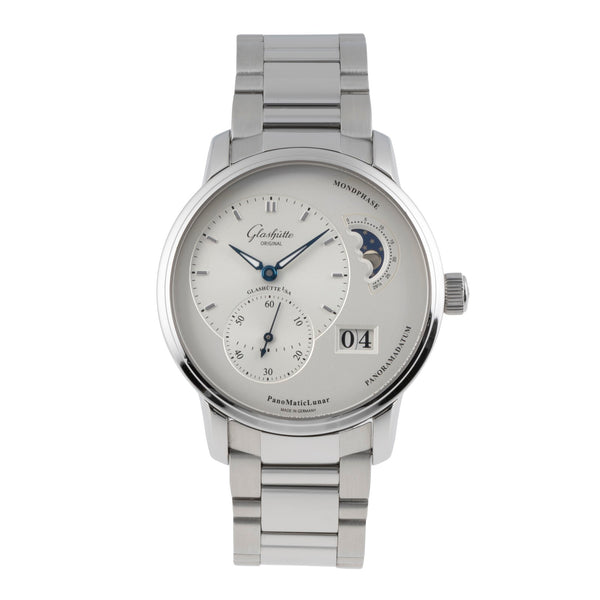 Glashütte PanoMaticLunar Stahl Automatik Herrenuhr Ref. 90.02.42.32.24 B&P 2014 [2504315]