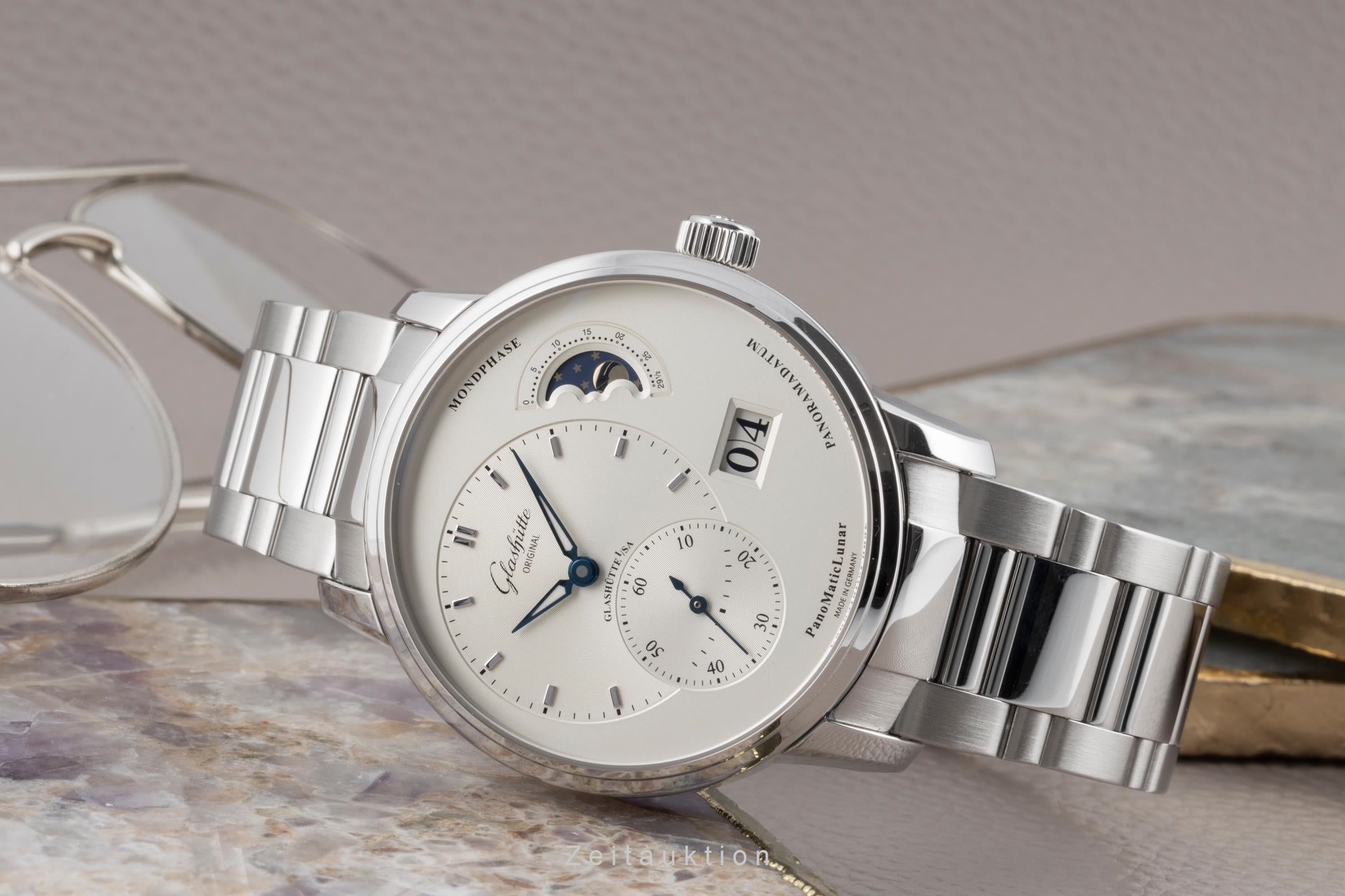 Glashütte PanoMaticLunar Stahl Automatik Herrenuhr Ref. 90.02.42.32.24 B&P 2014 [2504315]