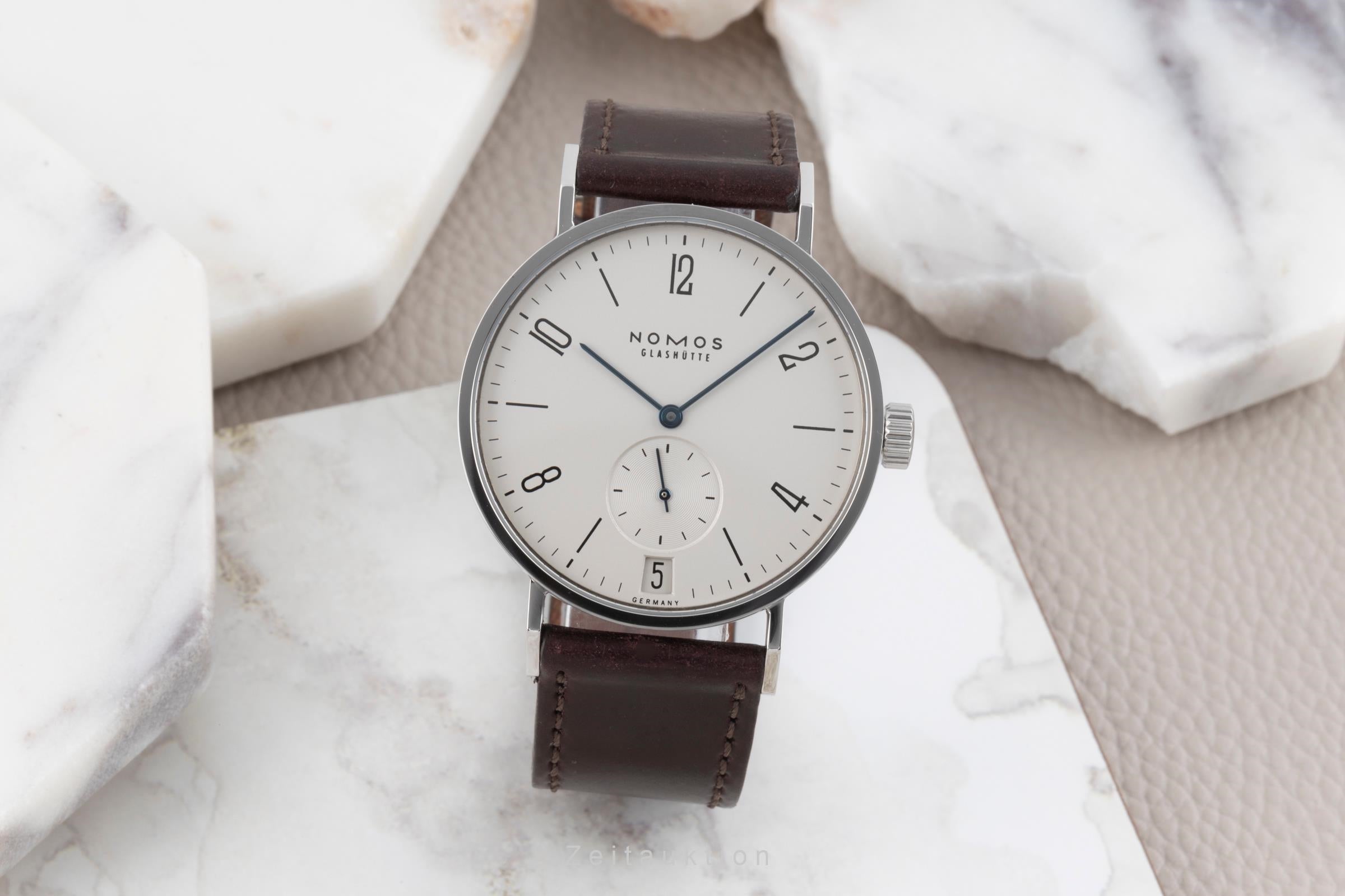 Nomos Glashütte Tangomat Datum Stahl Automatik Herrenuhr Ref. 602 B&P 2007 [2504365]