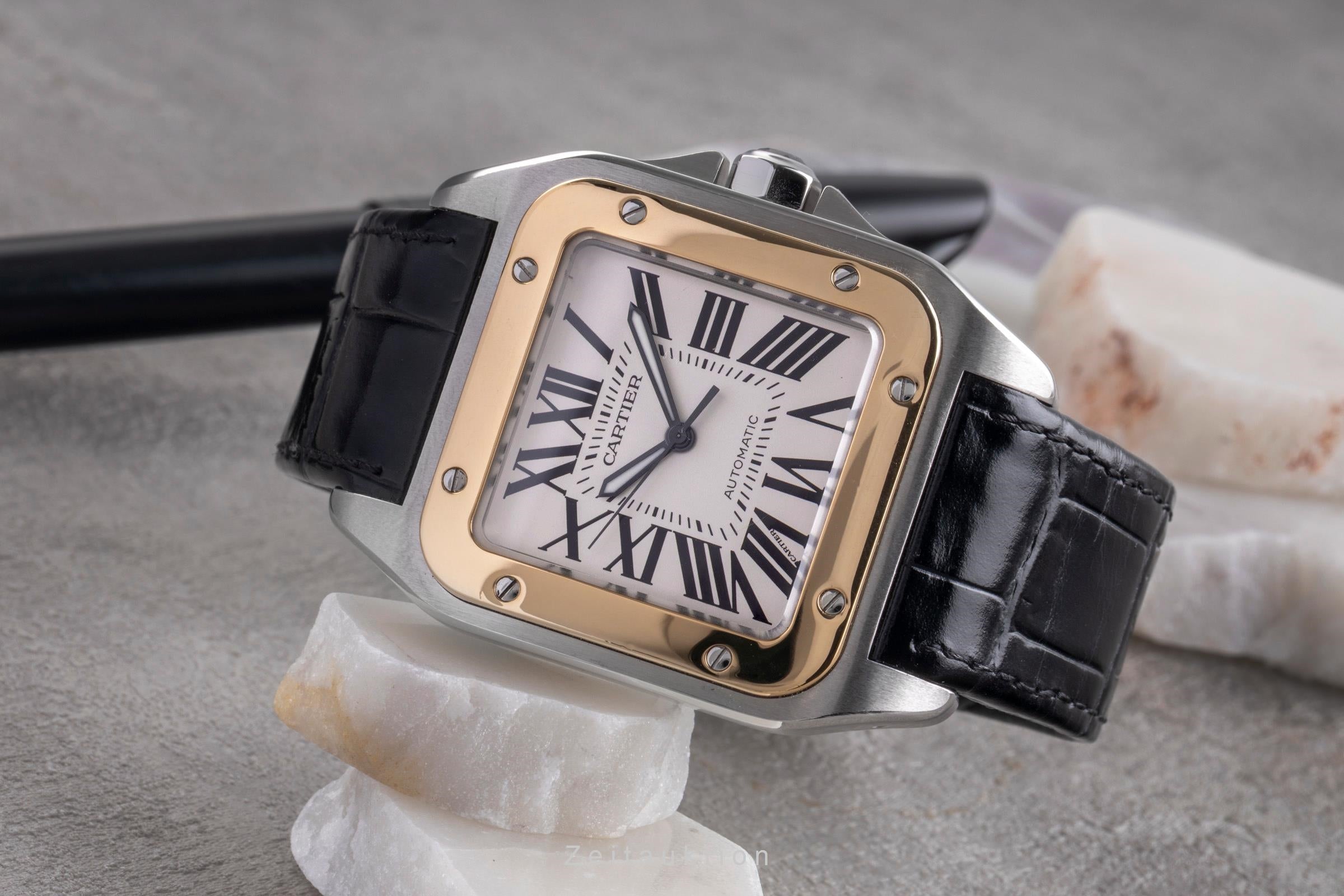 Cartier Santos 100 XL Stahl Gold Automatik Herrenuhr Ref. W20072X7 B&P 2015 [2504420]