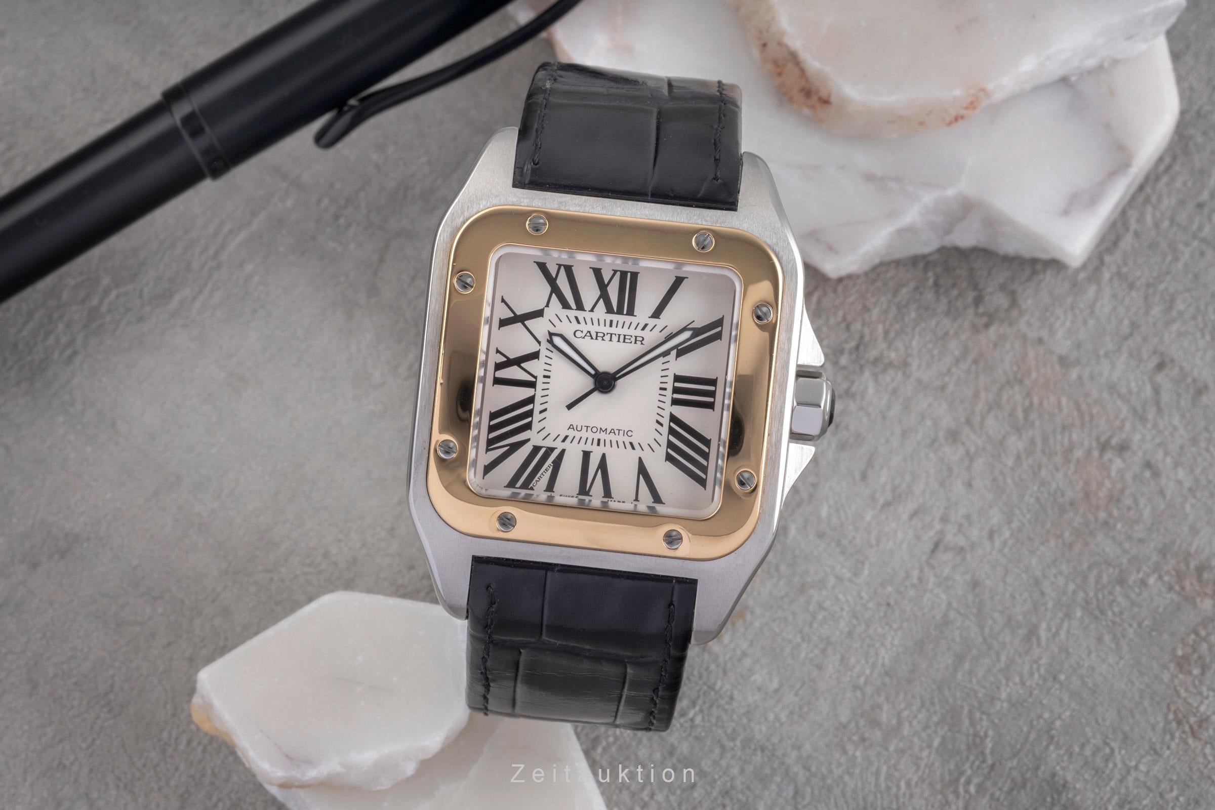 Cartier Santos 100 XL Stahl Gold Automatik Herrenuhr Ref. W20072X7 B&P 2015 [2504420]