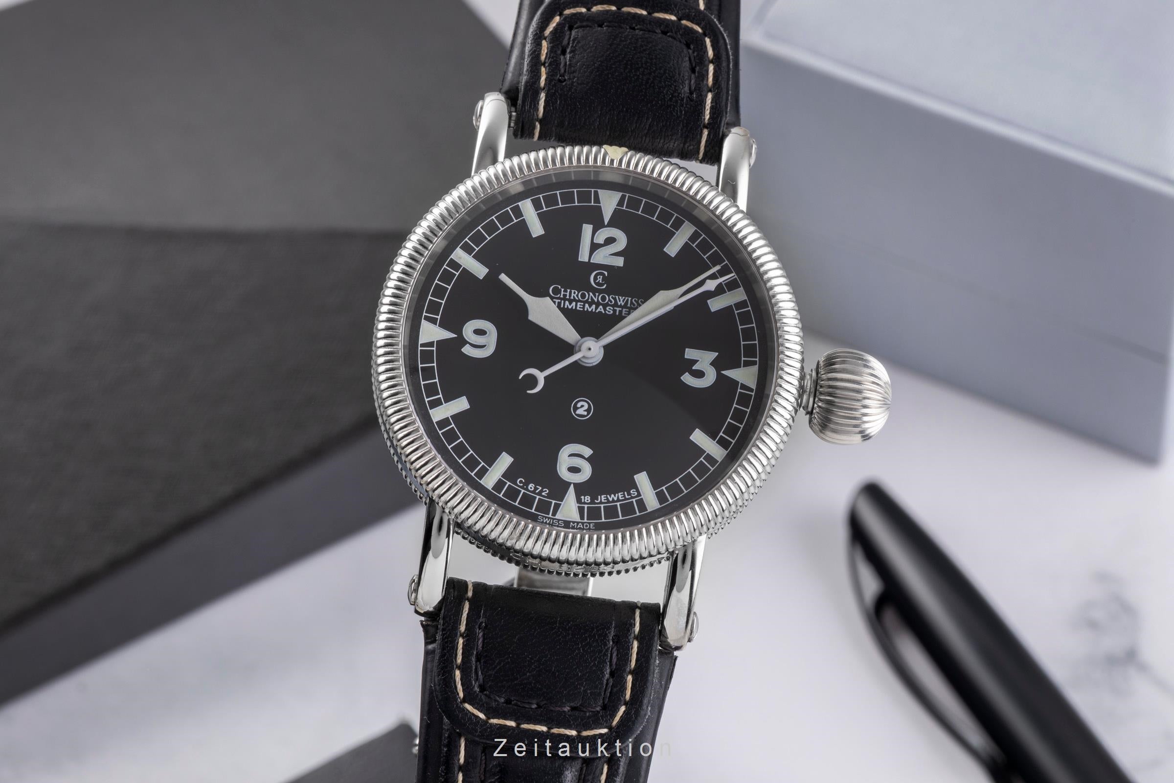 Chronoswiss Timemaster 44 Edelstahl Handaufzug Herrenuhr Ref. CH6233SW B&P 2001 [2504799]
