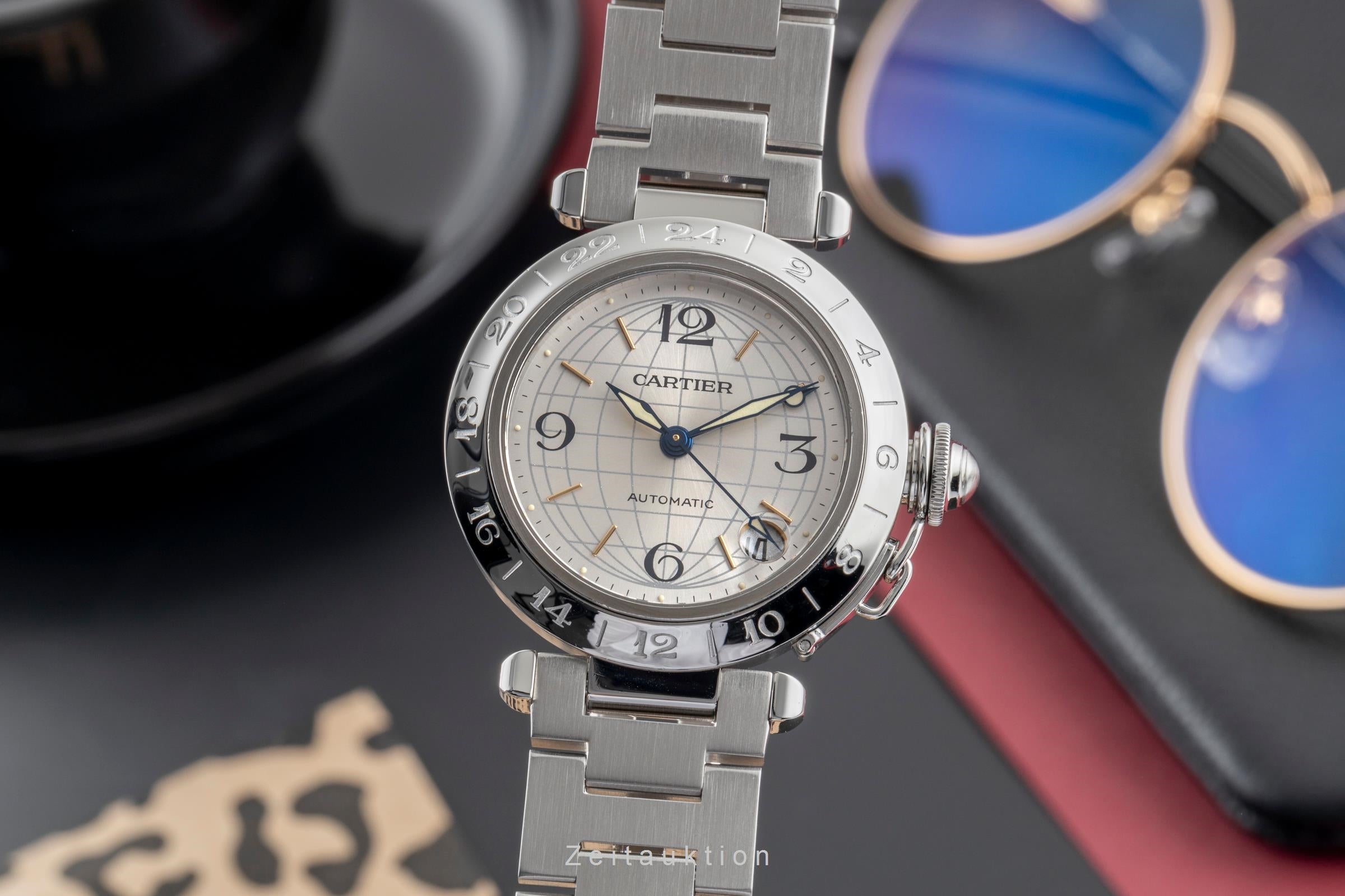 Cartier Pasha C de Cartier GMT Stahl Automatik Herrenuhr Ref. W31029M7 2377 [2505052]