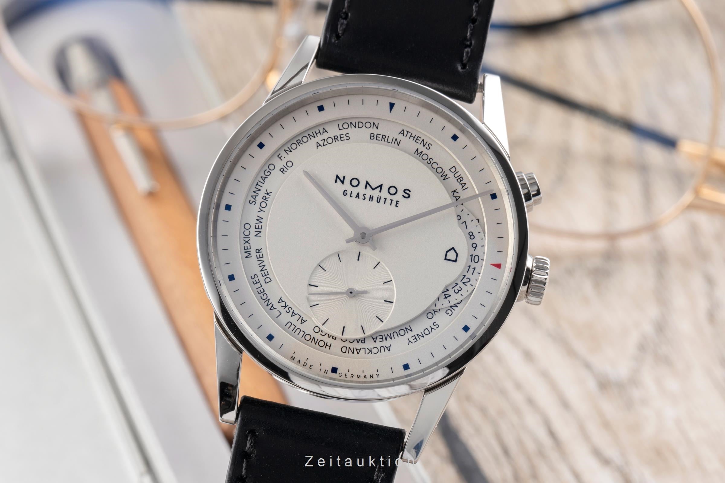 Nomos Zürich Weltzeituhr steel automatic men's watch 805 LP: 4820EUR  [2505344]