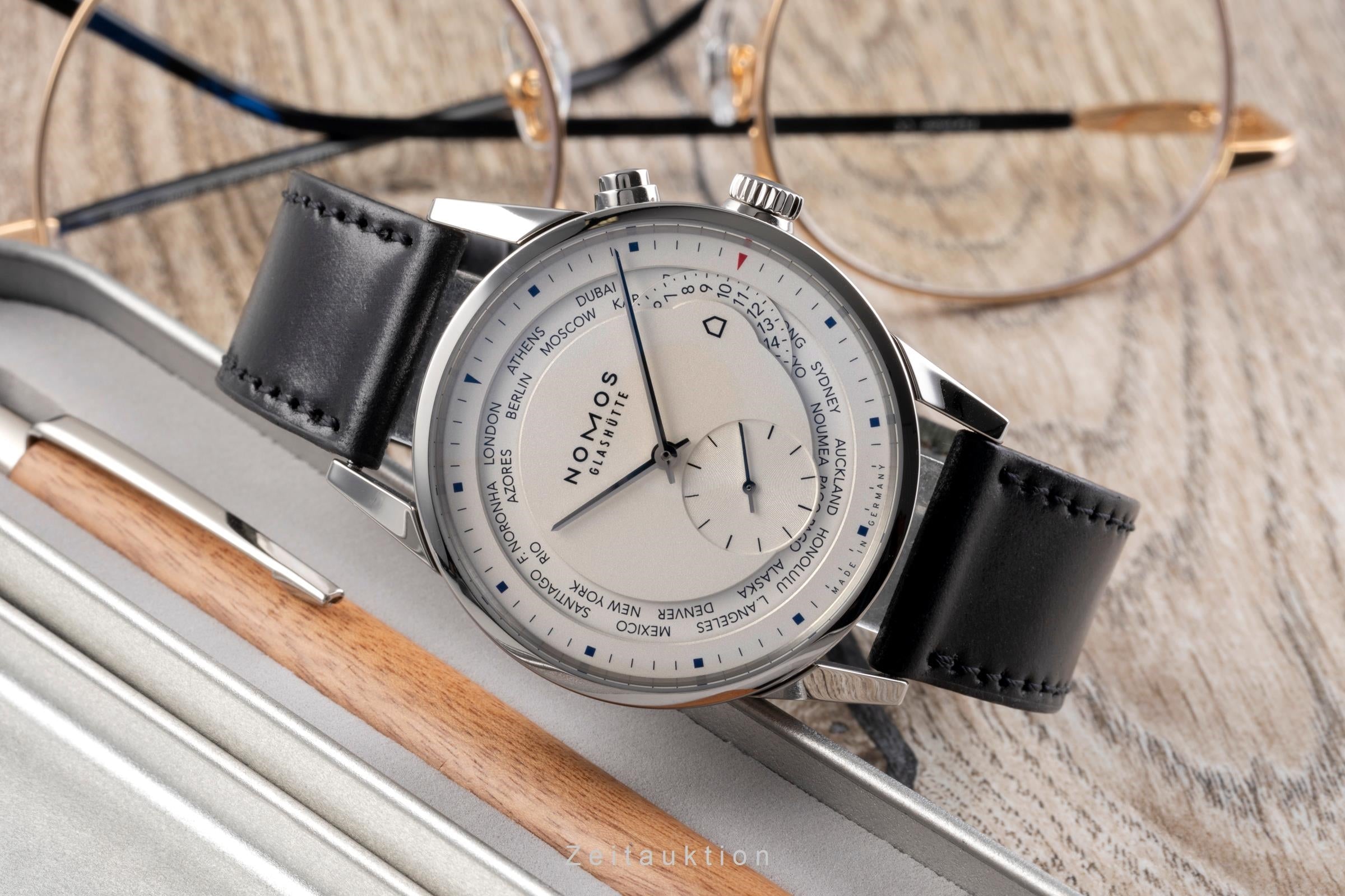 Nomos Zürich Weltzeituhr steel automatic men's watch 805 LP: 4820EUR  [2505344]