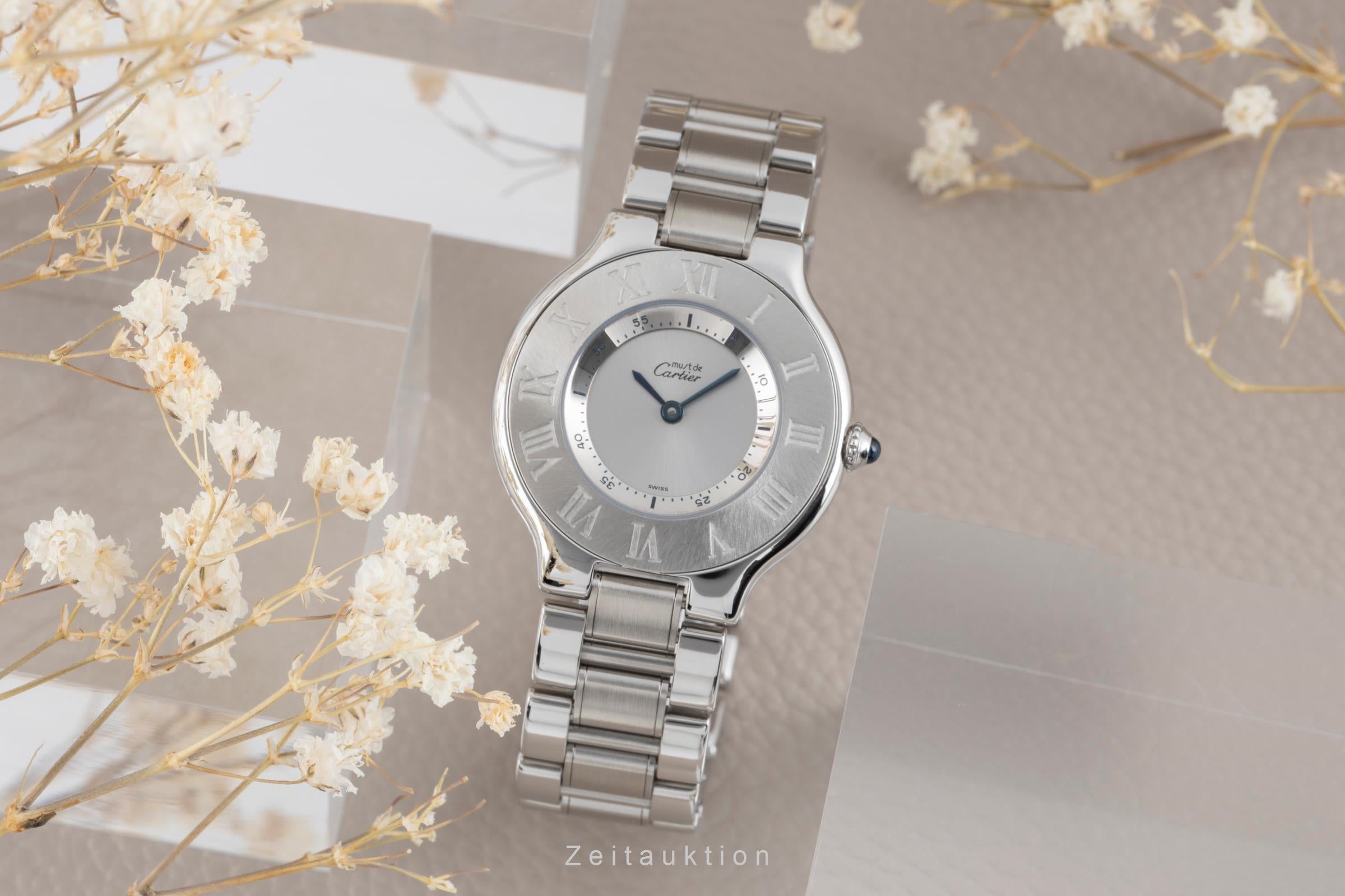 Cartier Must De Cartier 21 Edelstahl Damenuhr Saphirglas Ref. W10110T2 Klassiker [2505644]