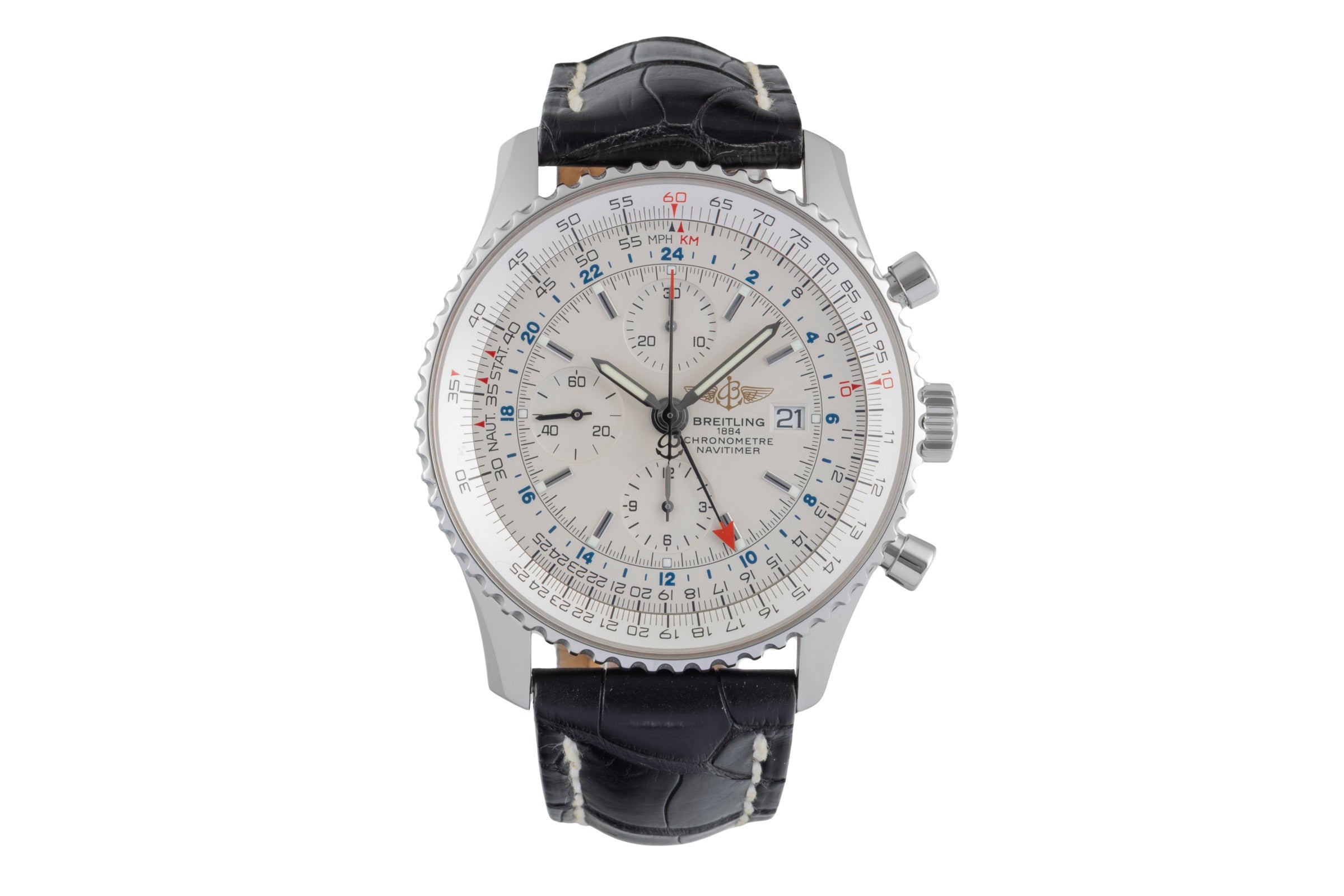 Breitling Navitimer World chronograph steel automatic Kal. B24 Ref