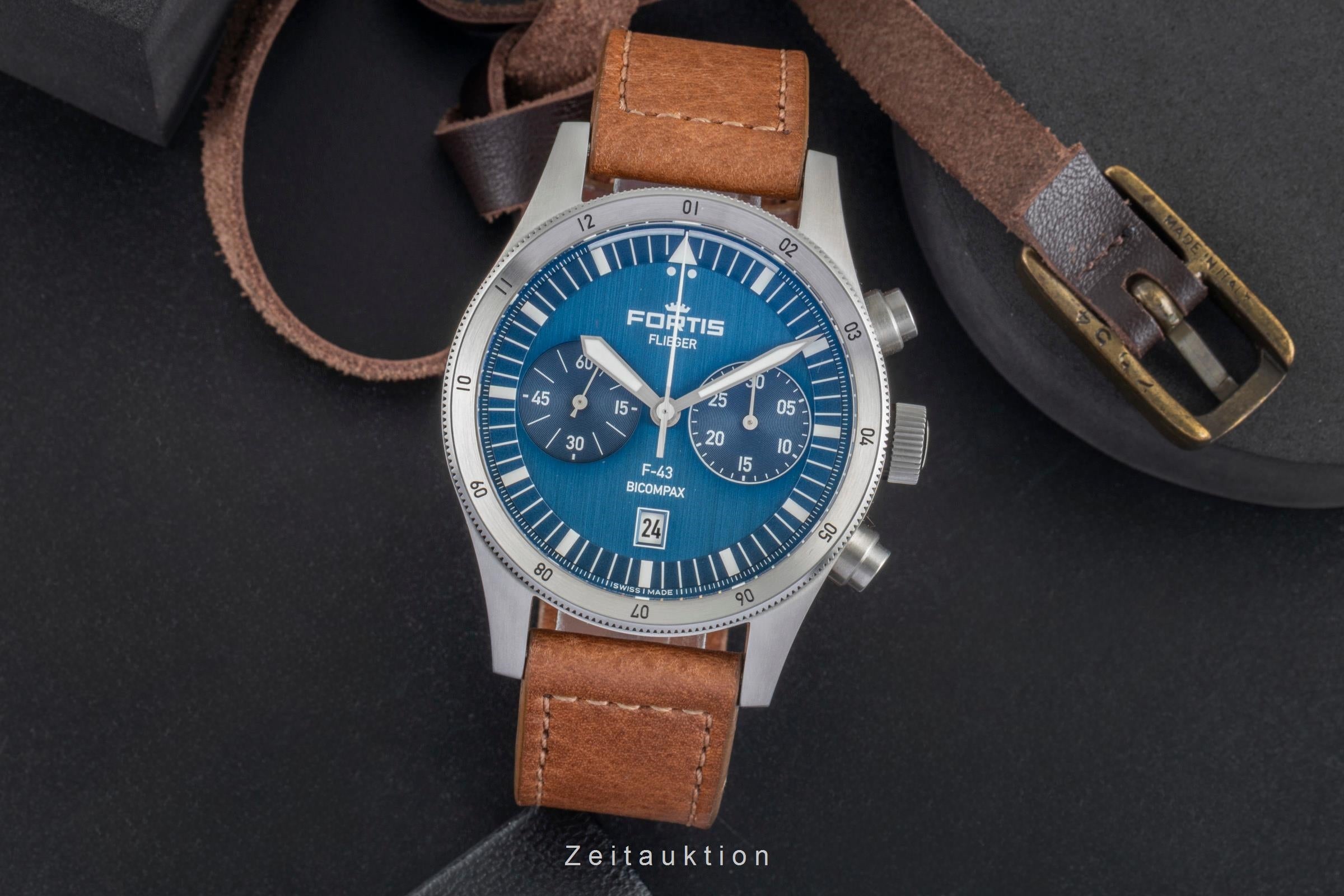 Fortis Flieger F-43 Bicompax Stahl Automatik Herrenuhr Ref. F4240013 B&P 2023 [2505672]