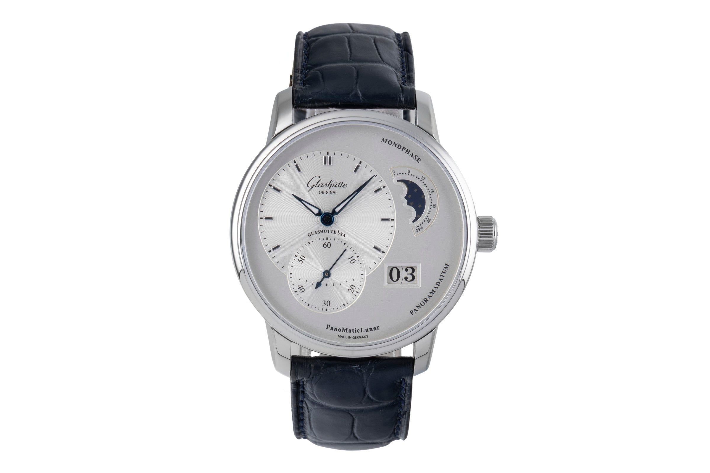 Glashütte PanoMaticLunar Stahl Automatik Herrenuhr Ref 1-90-02-42-32-01 Papiere [2505729]