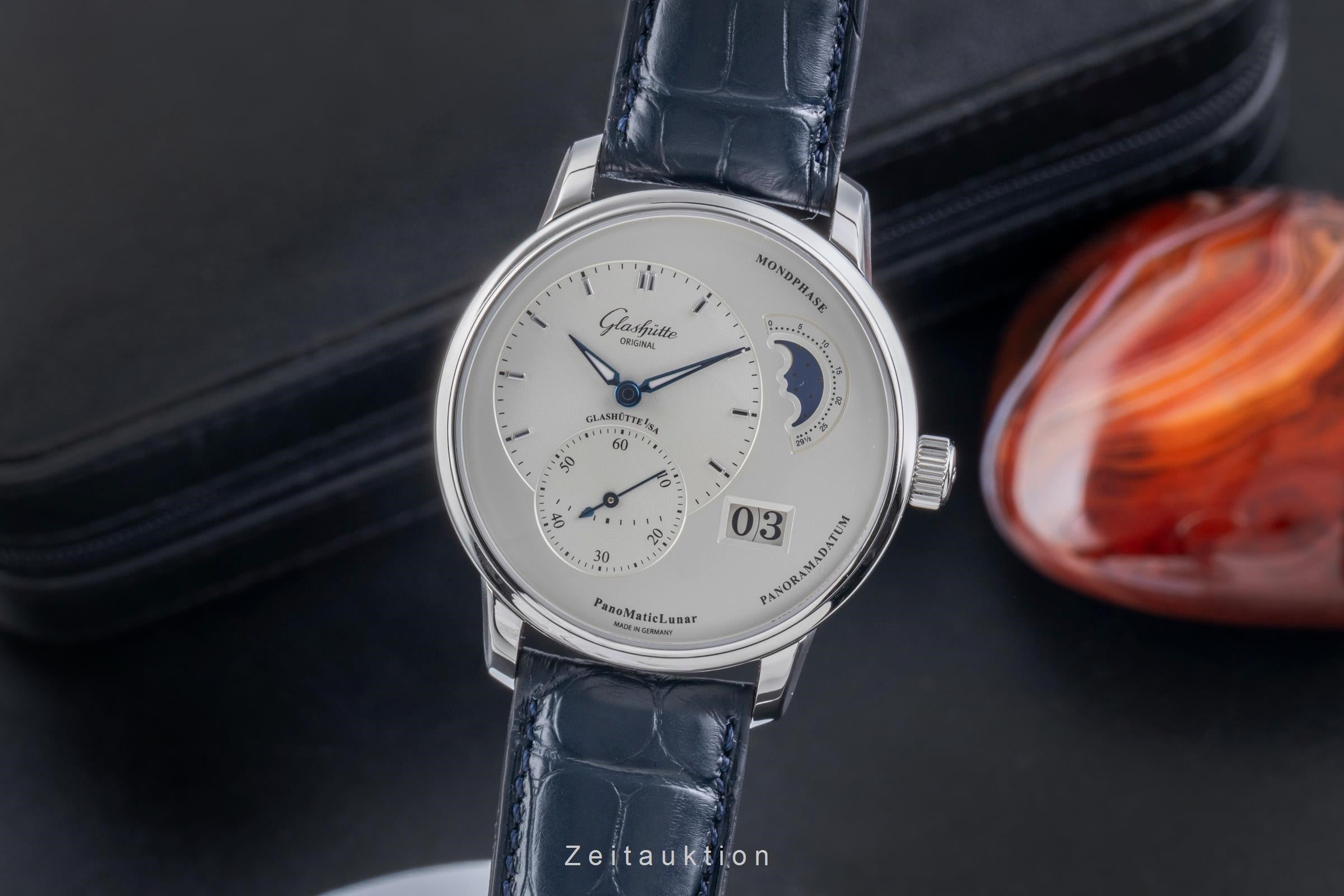 Glashütte PanoMaticLunar Stahl Automatik Herrenuhr Ref 1-90-02-42-32-01 Papiere [2505729]