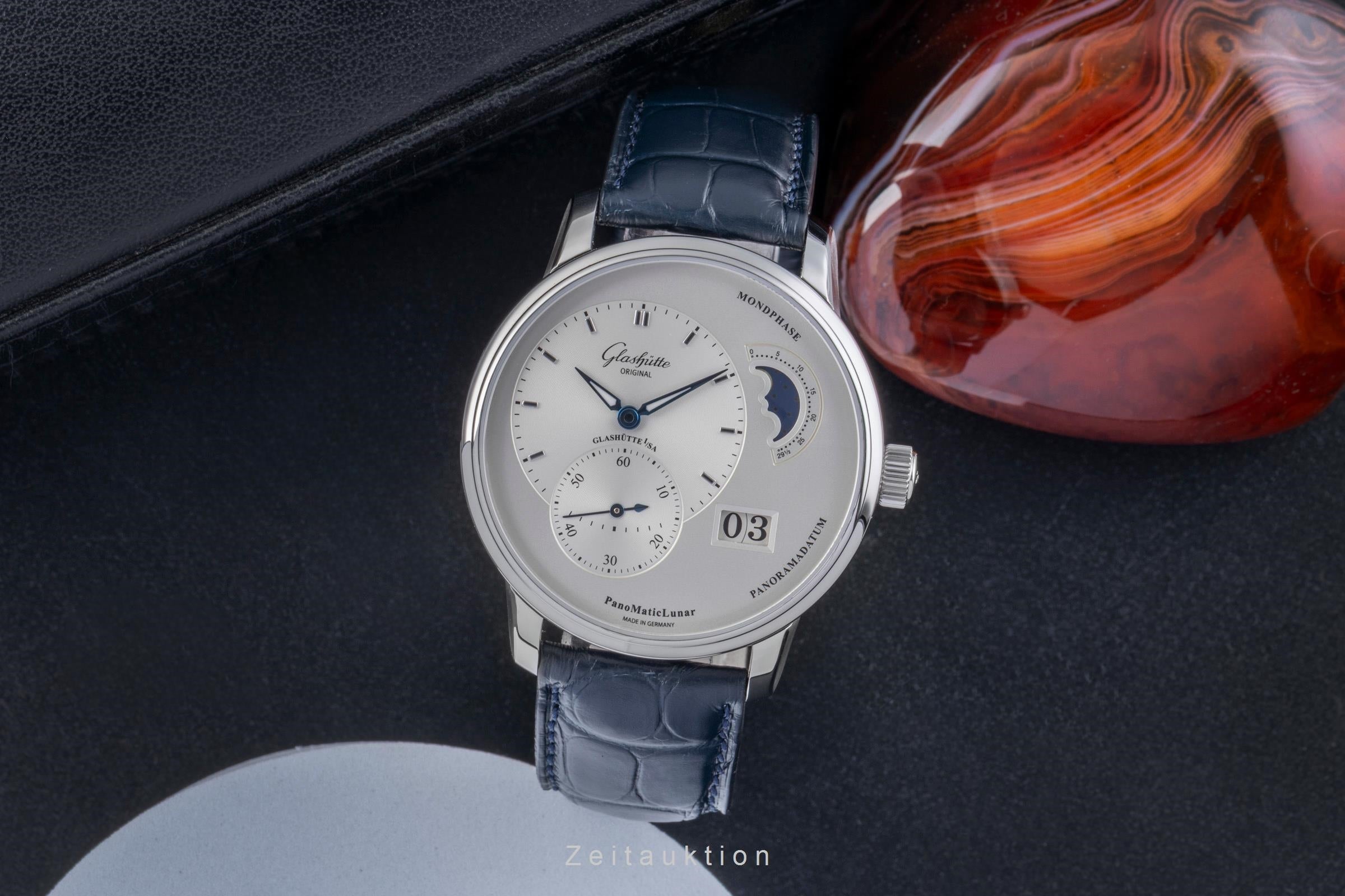 Glashütte PanoMaticLunar Stahl Automatik Herrenuhr Ref 1-90-02-42-32-01 Papiere [2505729]