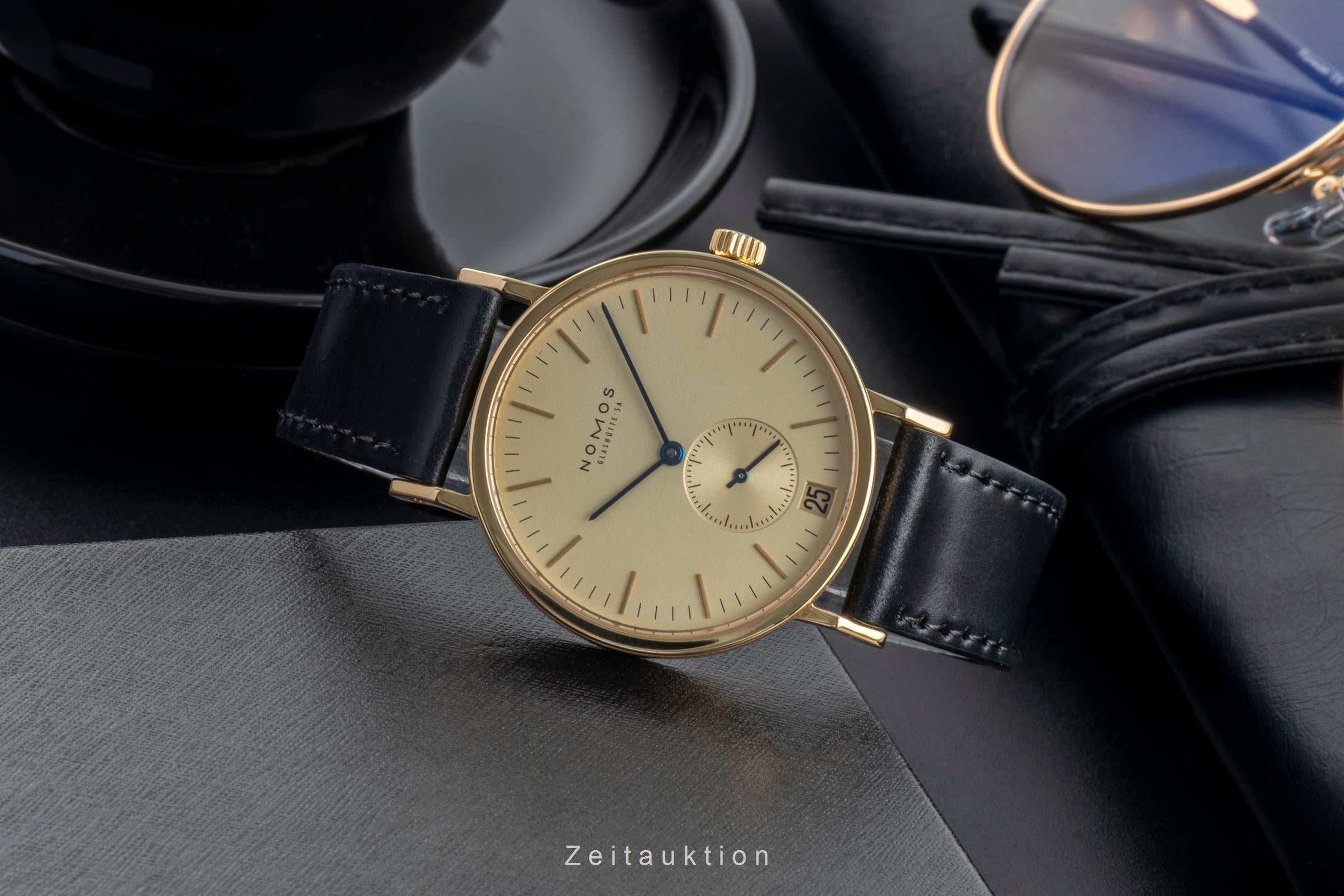 Nomos Tangente 18k (0,750) Gold Intex Datum Handaufzug Herrenuhr Gold Dial  [2505847]
