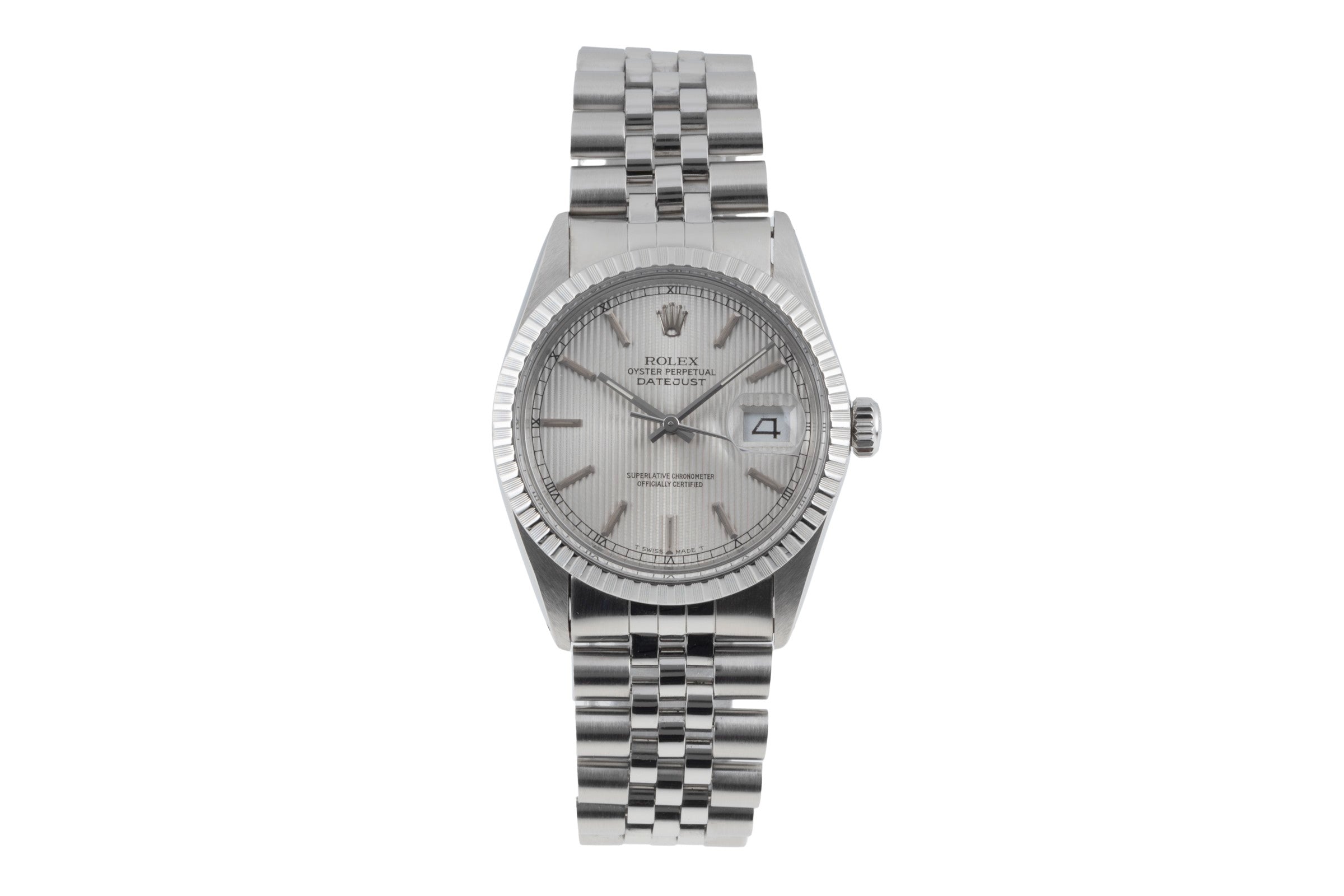 Rolex Datejust 36 Silver Tapestry Dial Edelstahl Automatik Herrenuhr Ref. 16030  [2506191]