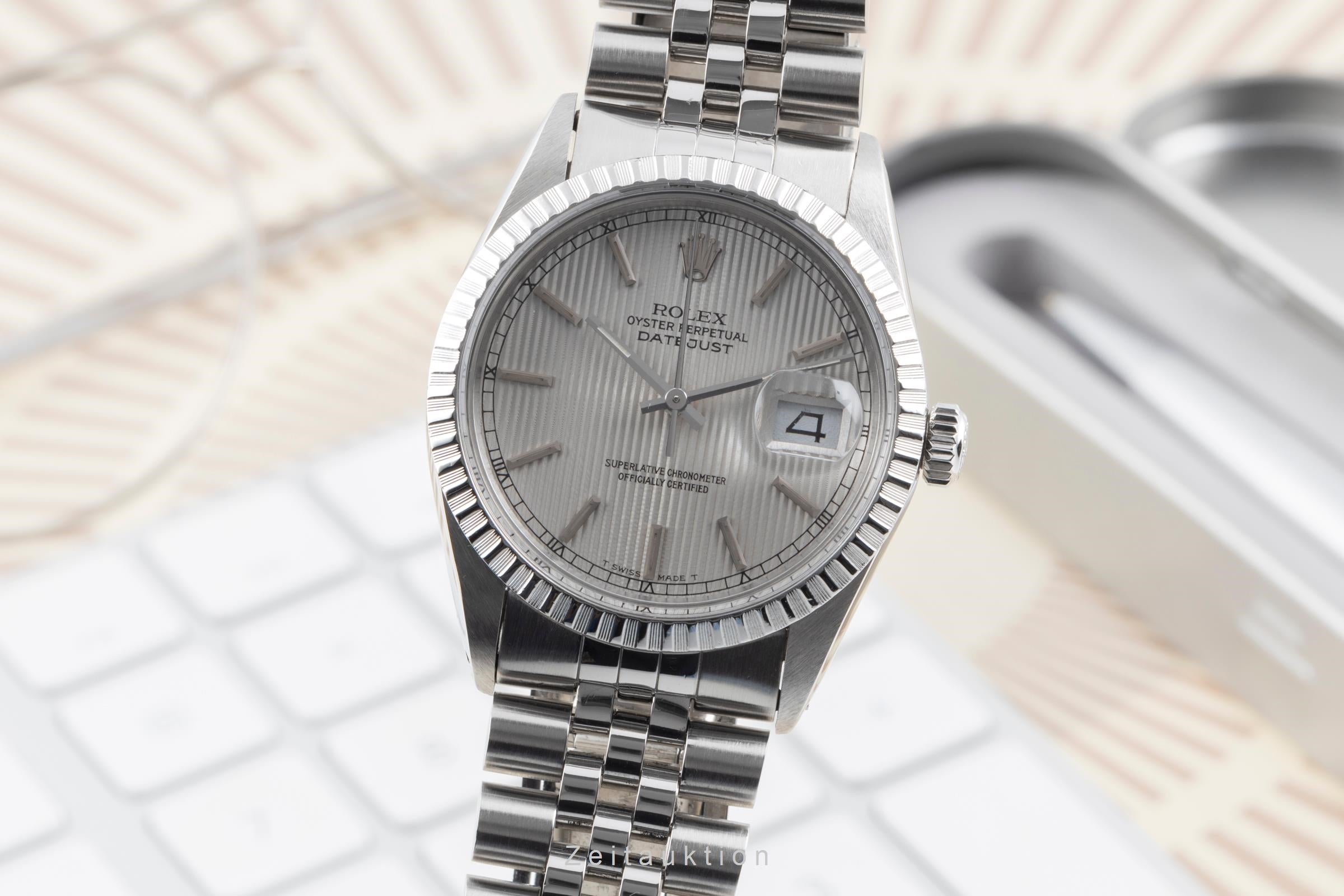 Rolex Datejust 36 Silver Tapestry Dial Edelstahl Automatik Herrenuhr Ref. 16030  [2506191]