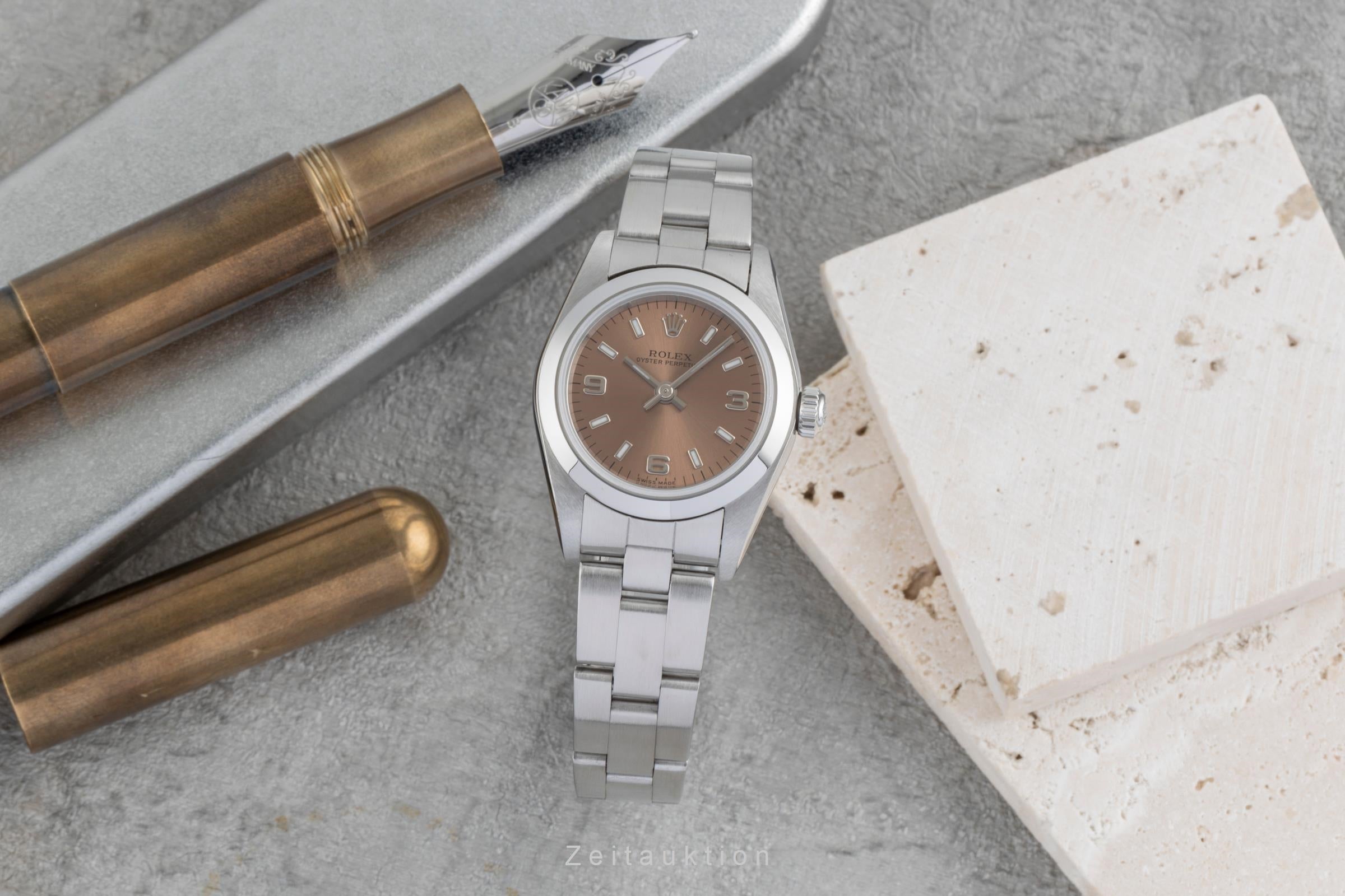 Rolex Oyster Perpetual Salmon Dial Edelstahl Automatik Damen Ref. 76080 B&P [2506328]