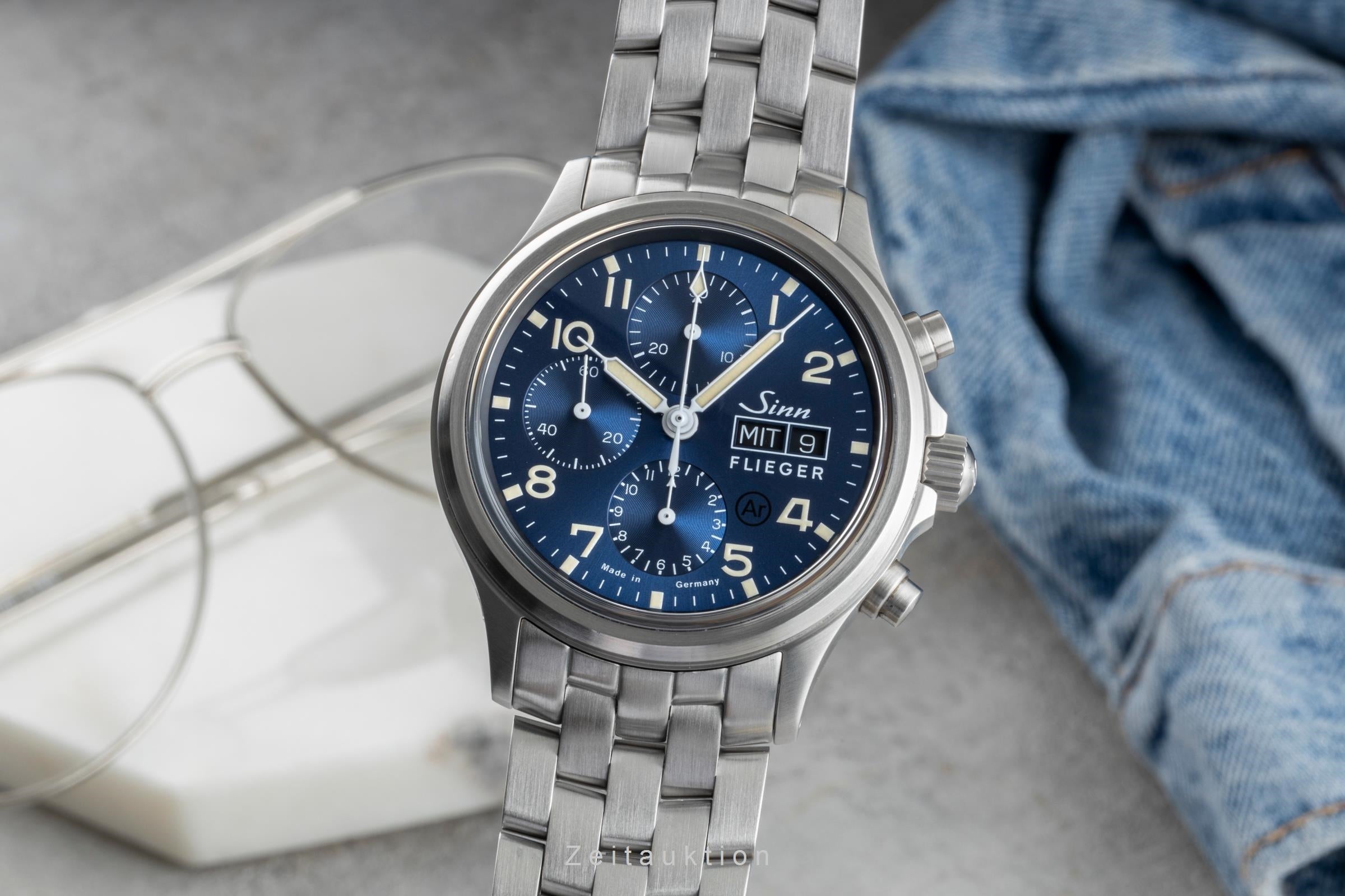 Sinn 358 SA Flieger Chronograph Blue Dial Stahl Automatik Ref. 358.064 B&P 2023 [2506359]