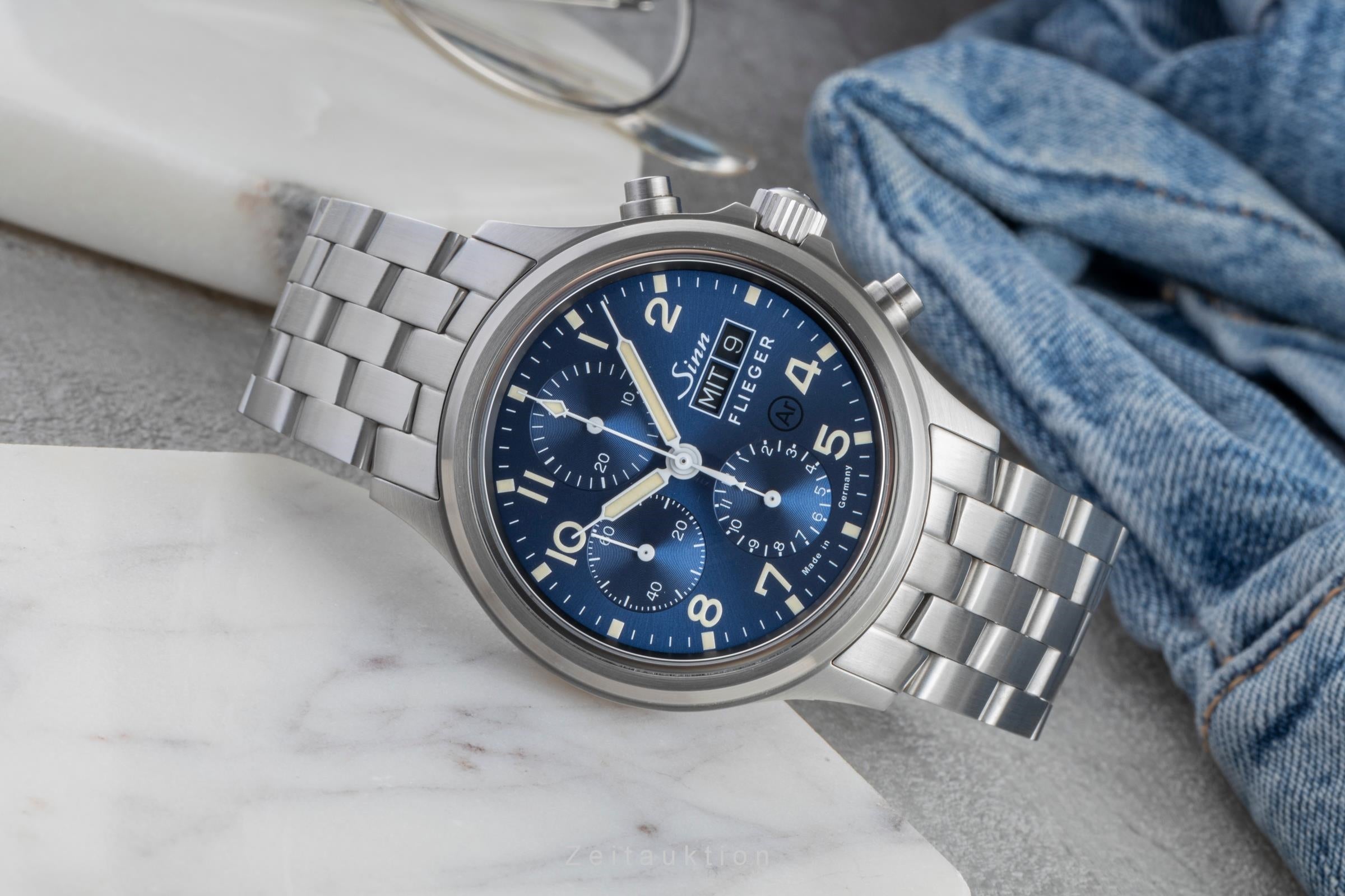 Sinn 358 SA Flieger Chronograph Blue Dial Stahl Automatik Ref. 358.064 B&P 2023 [2506359]