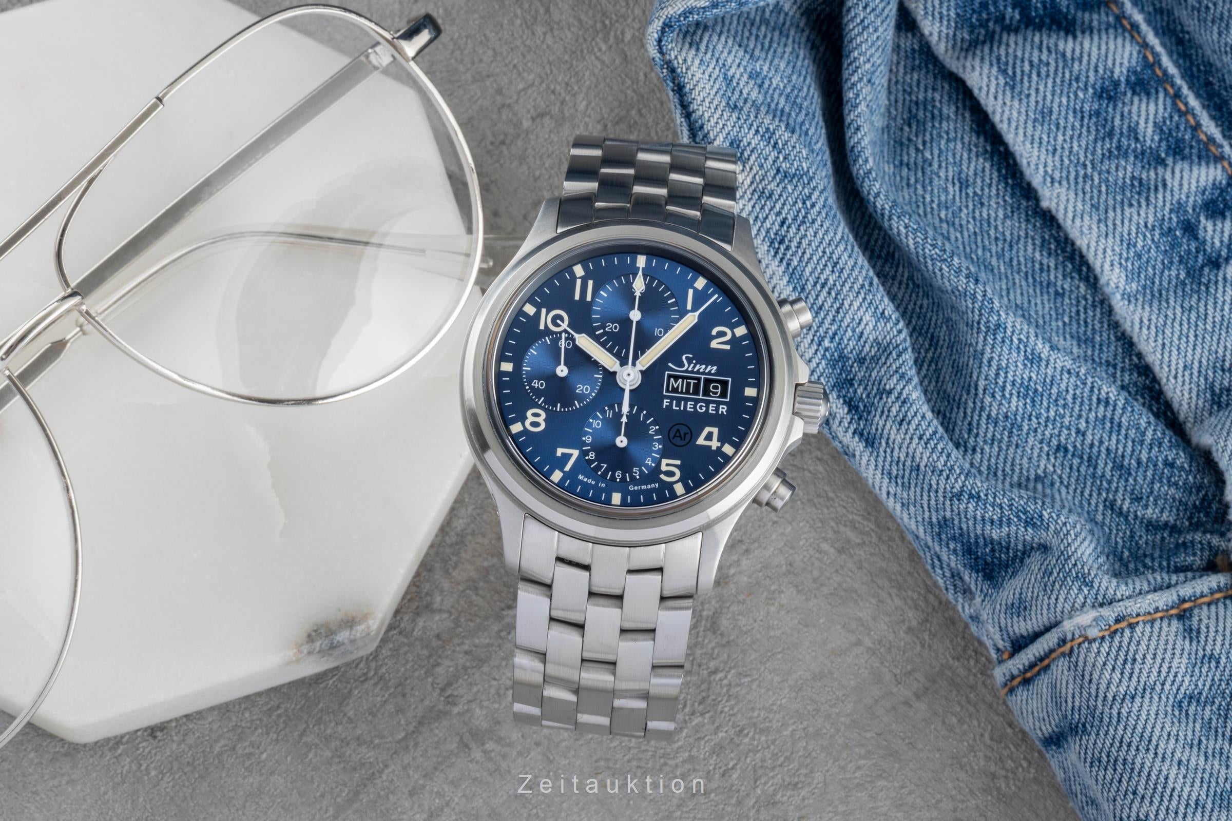 Sinn 358 SA Flieger Chronograph Blue Dial Stahl Automatik Ref. 358.064 B&P 2023 [2506359]