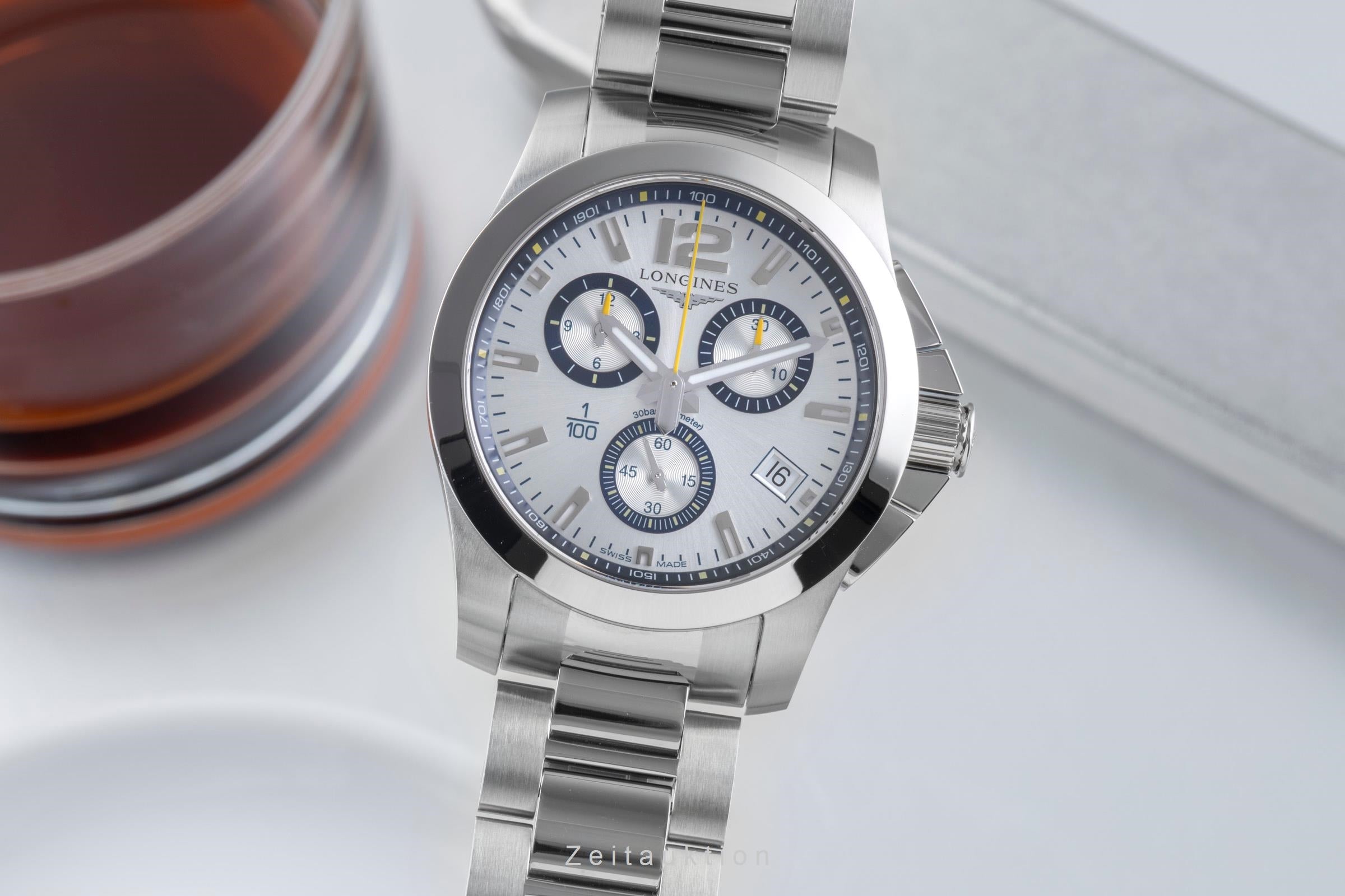 Longines Conquest Chronograph Stahl Quarz Ref. L3.700.4.78.6 Box & Papiere 2023 [2506444]
