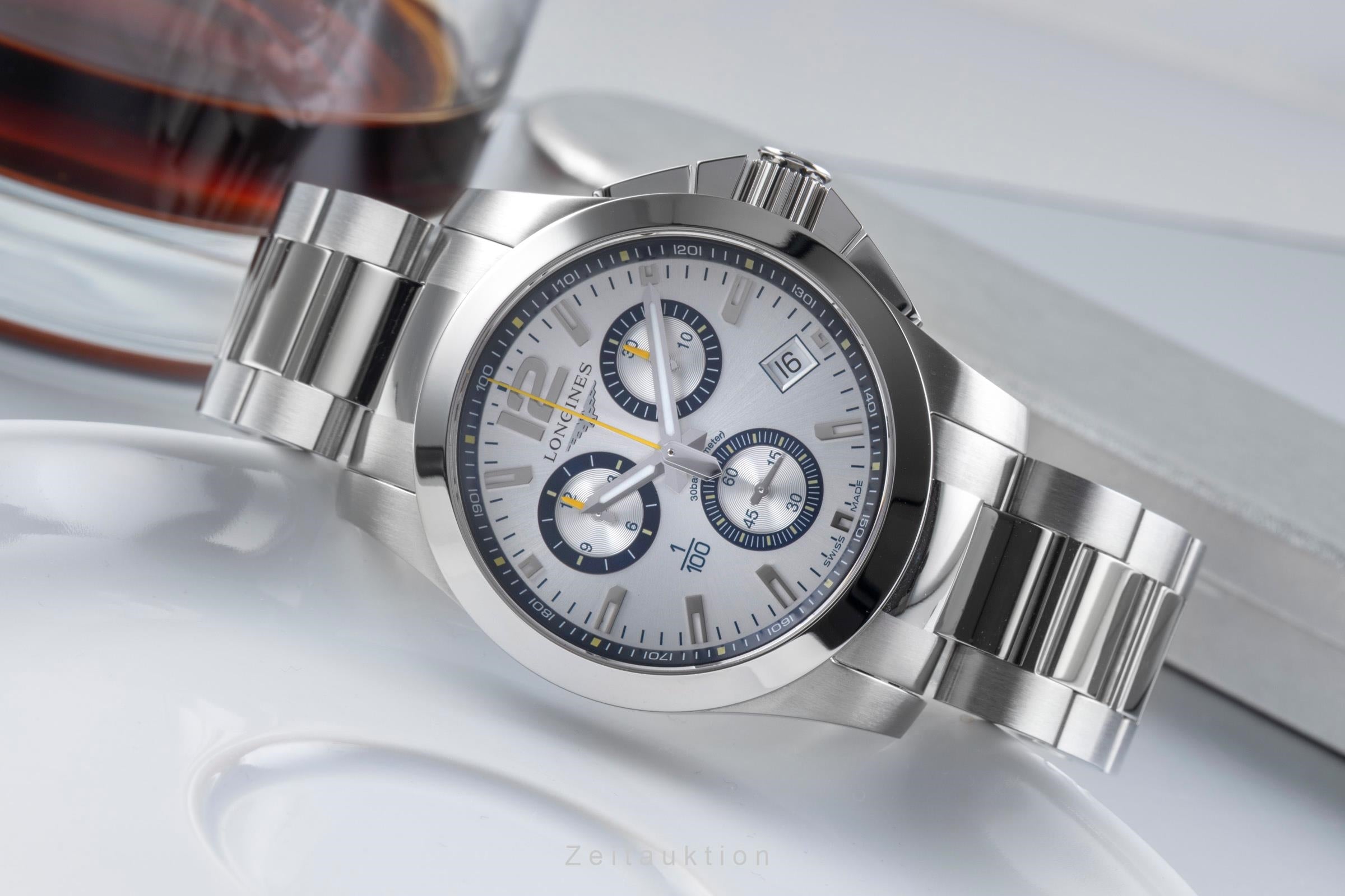 Longines Conquest Chronograph Stahl Quarz Ref. L3.700.4.78.6 Box & Papiere 2023 [2506444]