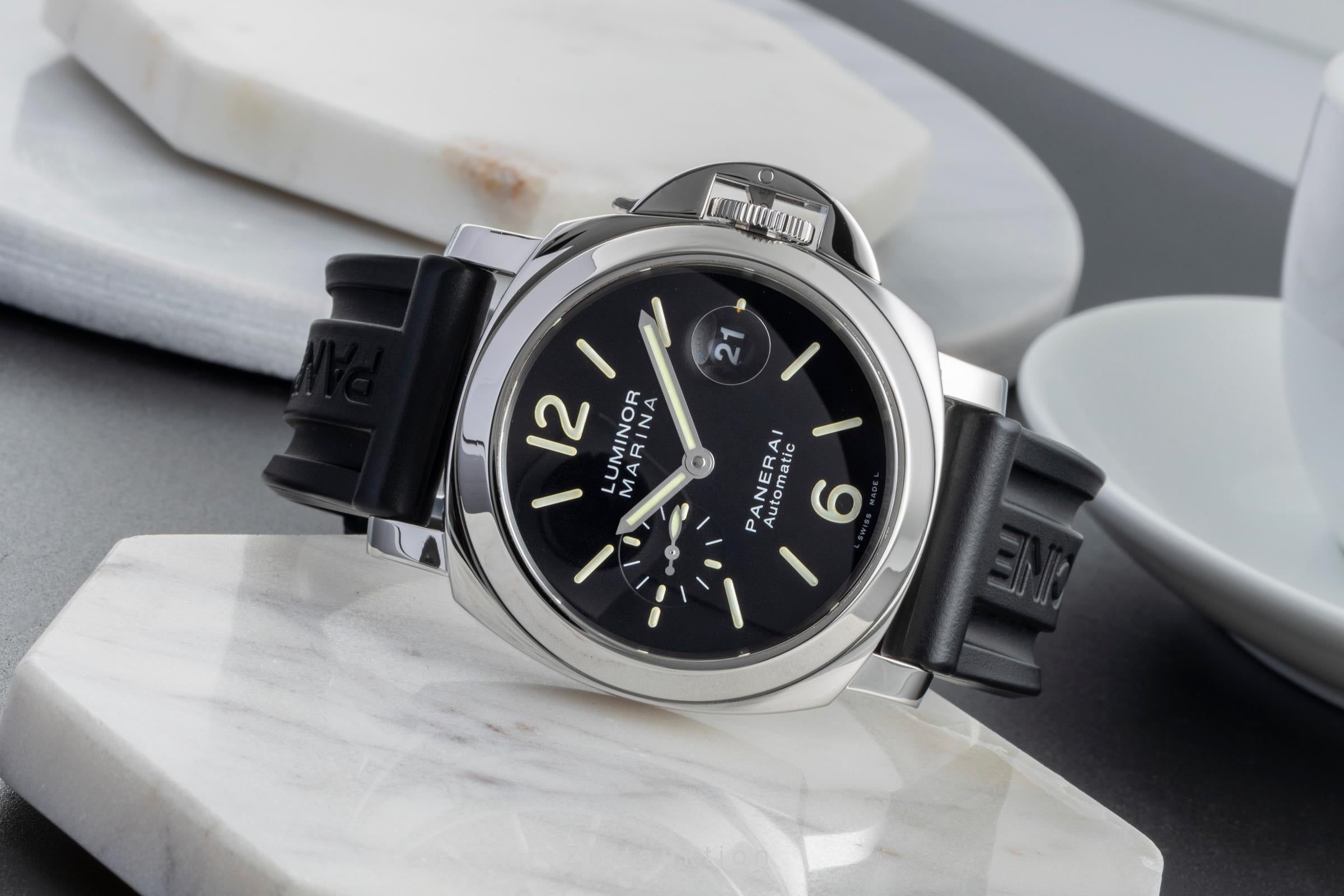 Panerai Luminor Marina Automatik Datum Edelstahl Herrenuhr Ref. PAM00104 B&P  [2506517]