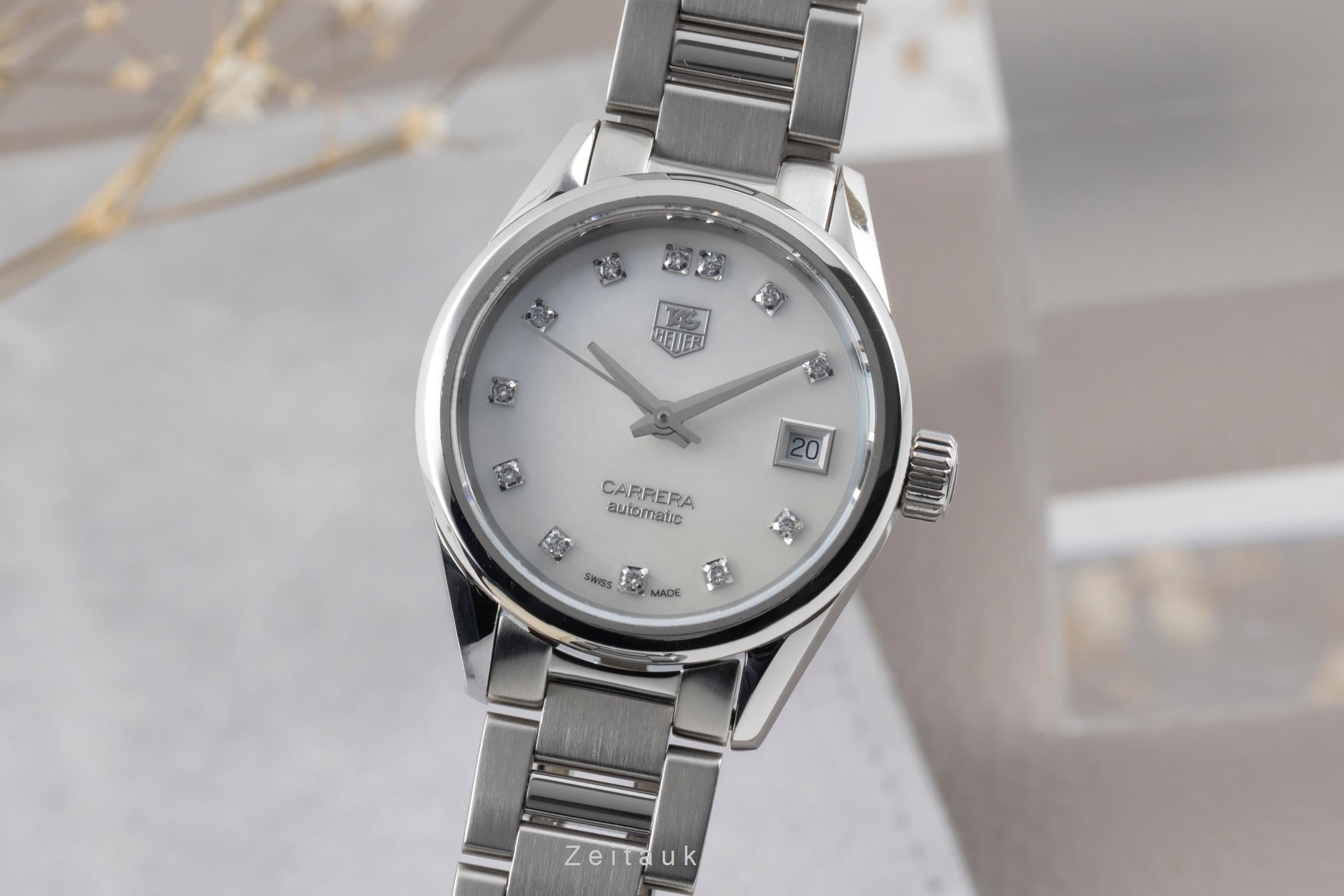 Tag Heuer Carrera Automatik Stahl MOP Diamanten Ref. WAR2414.BA0776 B&P 2018 [2506785]