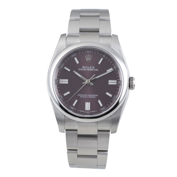 Rolex Oyster Perpetual 36 Red Grape Edelstahl Automatik Herrenuhr Ref 116000 B&P [2506920]
