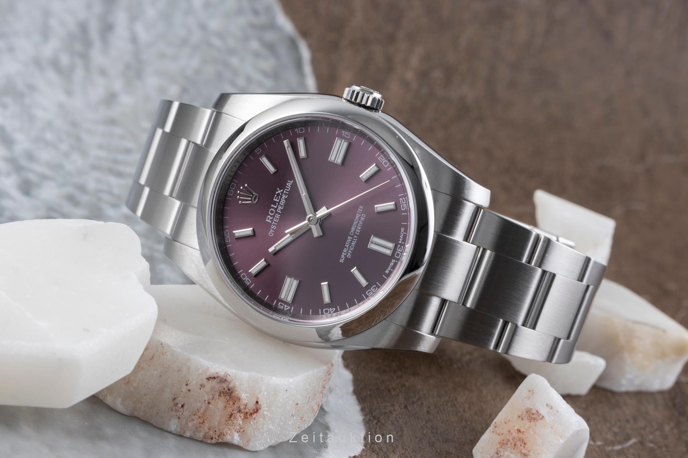 Rolex Oyster Perpetual 36 Red Grape Edelstahl Automatik Herrenuhr Ref 116000 B&P [2506920]