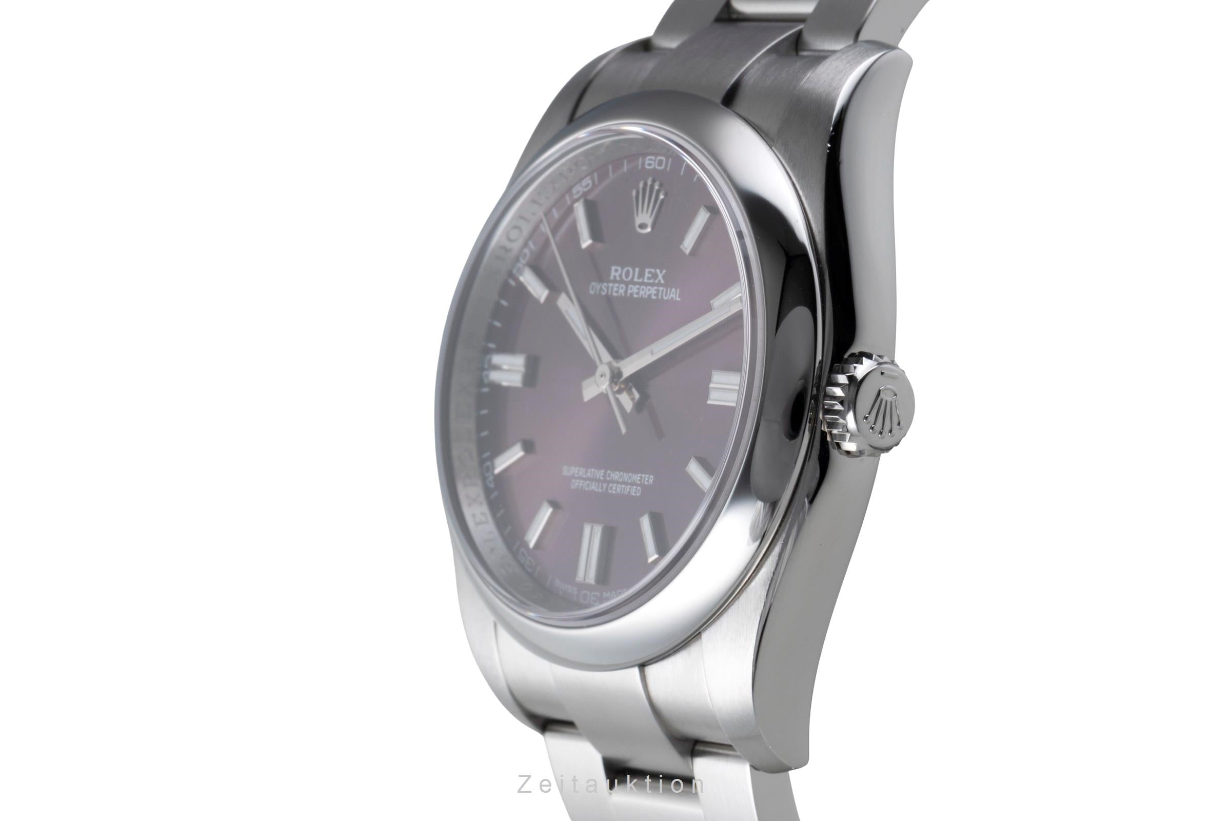 Rolex Oyster Perpetual 36 Red Grape Edelstahl Automatik Herrenuhr Ref 116000 B&P [2506920]