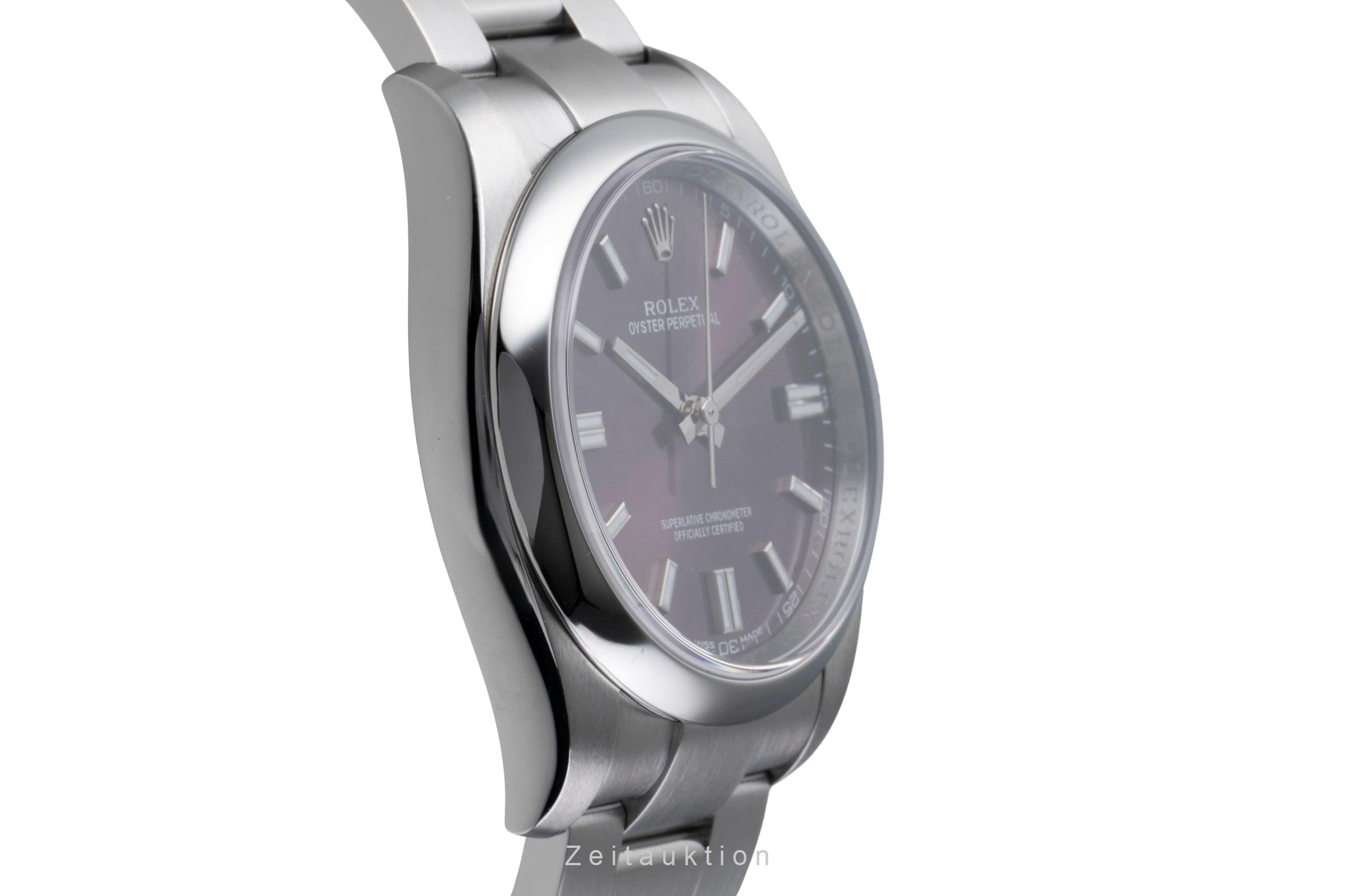 Rolex Oyster Perpetual 36 Red Grape Edelstahl Automatik Herrenuhr Ref 116000 B&P [2506920]