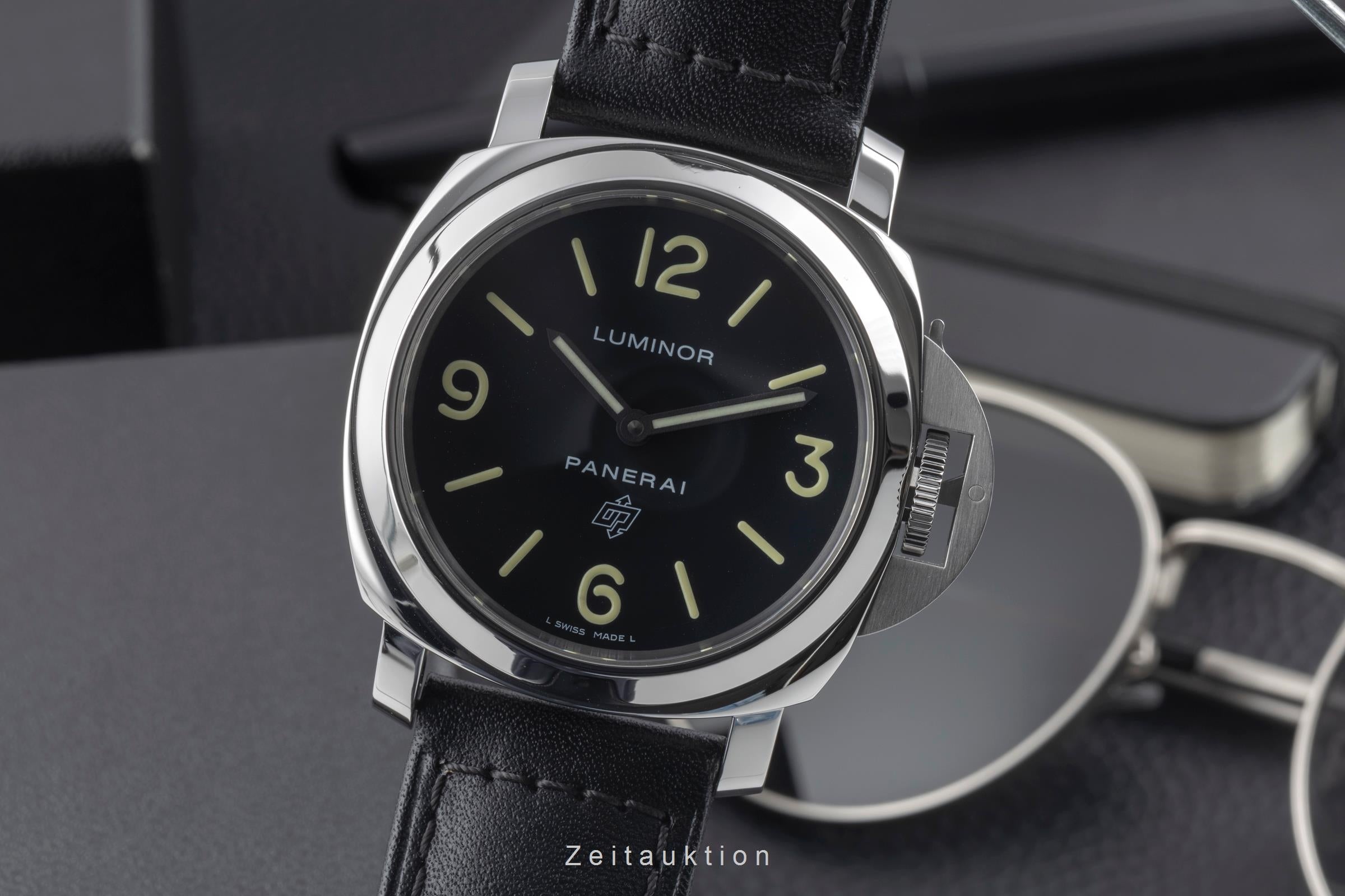 Panerai Luminor Base Logo Stahl Handaufzug Herrenuhr Ref. PAM01000 B&P 2017 [2507078]