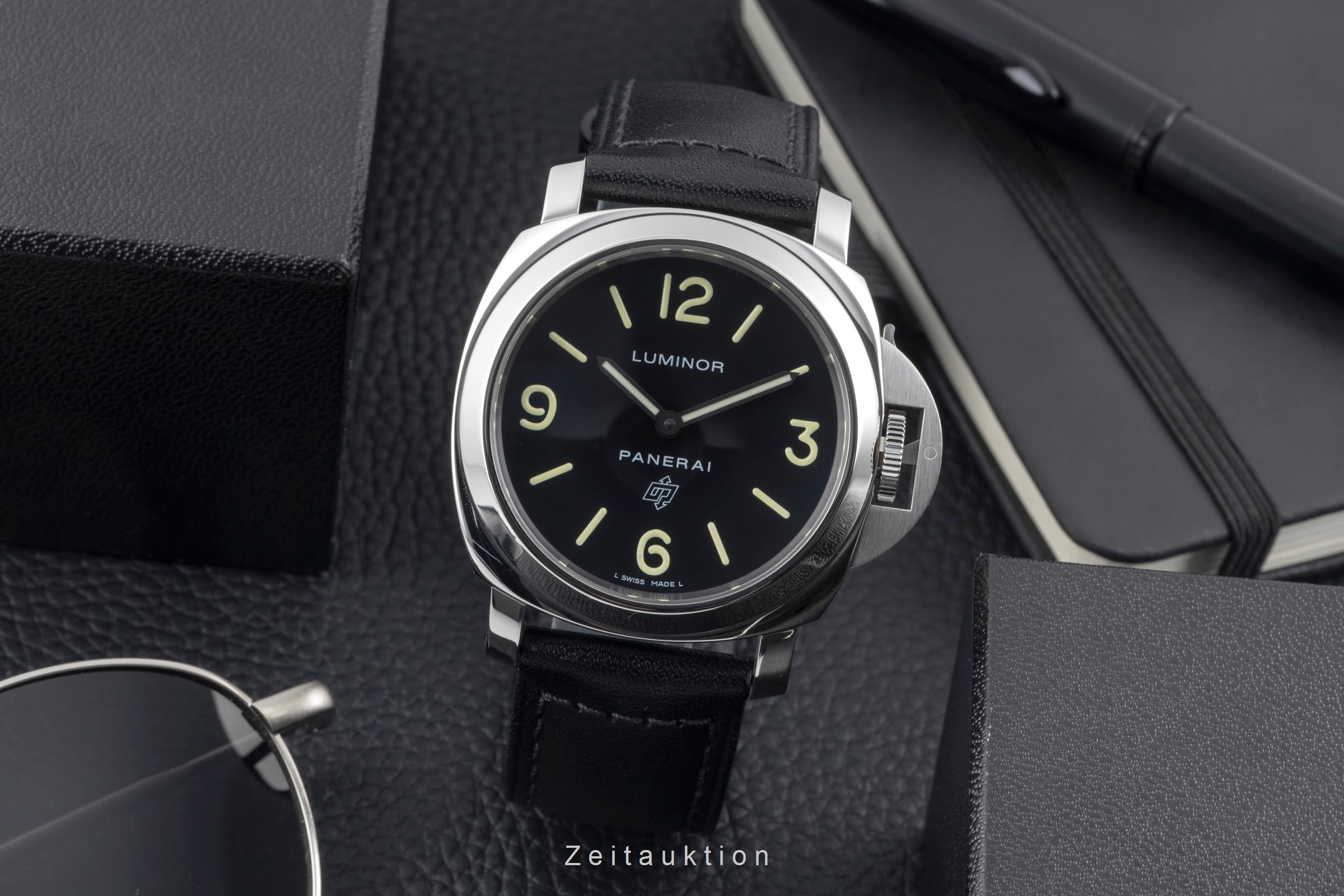 Panerai Luminor Base Logo Stahl Handaufzug Herrenuhr Ref. PAM01000 B&P 2017 [2507078]