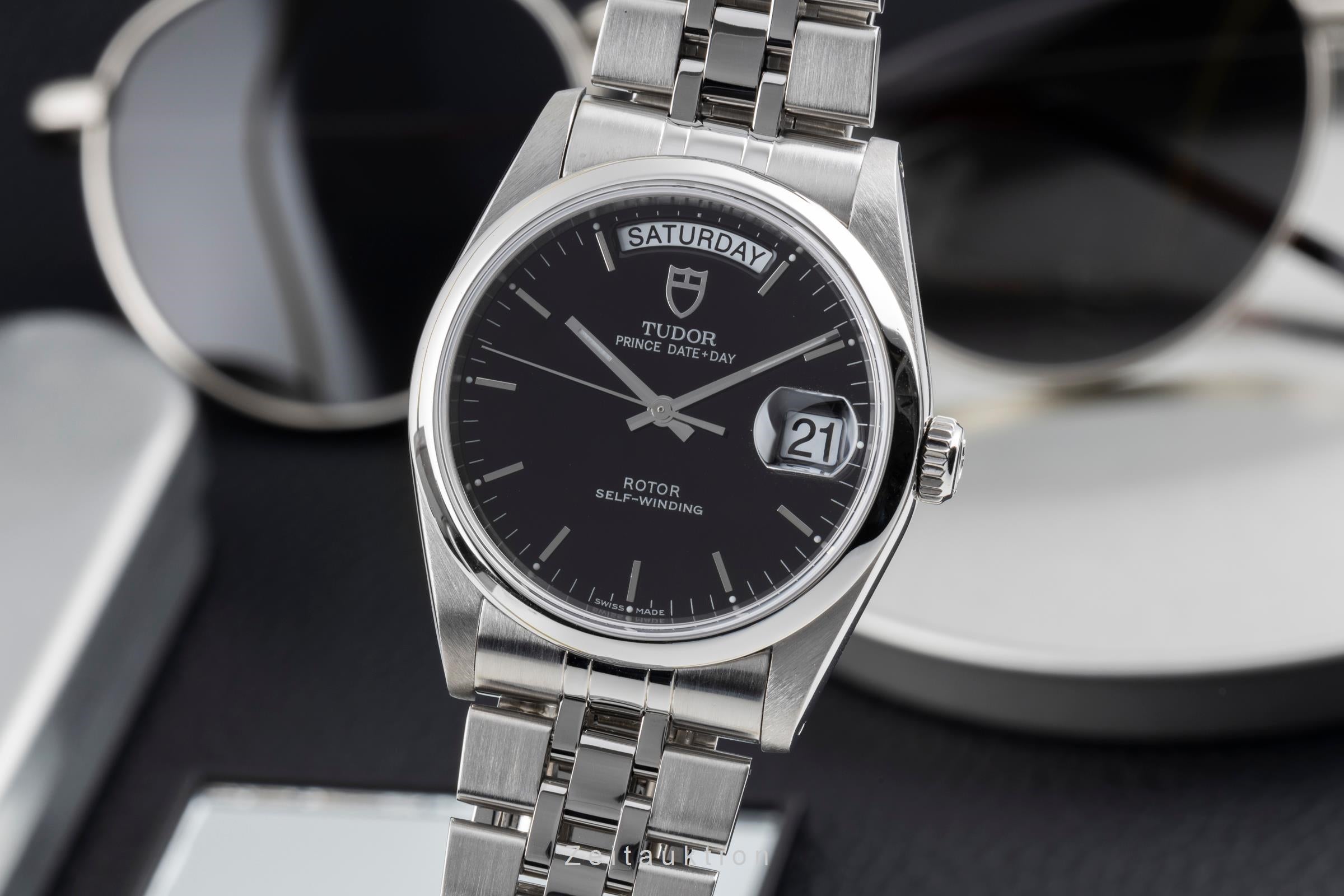 Tudor Prince Date Day Black Dial Edelstahl Automatik Herren Ref. 76200 Papiere  [2507122]