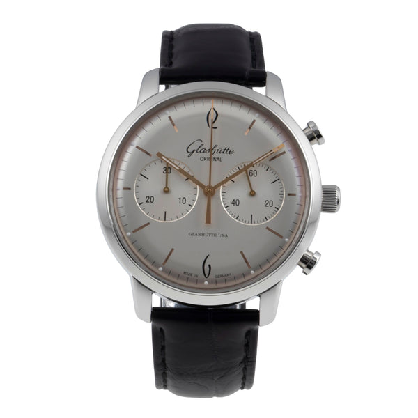 Glashütte Sixties chronograph steel automatic men's watch 1-39-34-03-22-04 LP: 8800EUR  [2507337]
